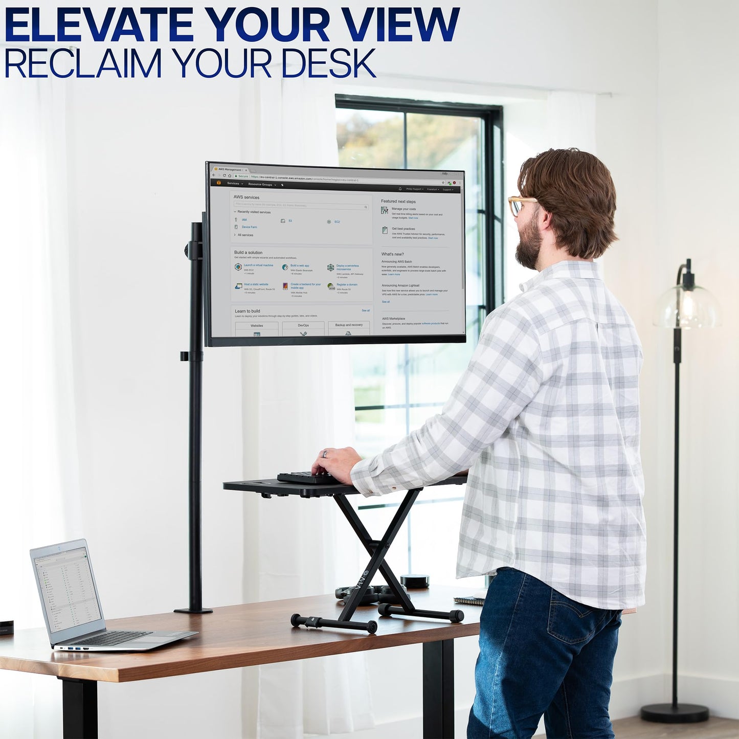 VIVO Extra Tall Single Monitor Desk Mount Stand with 39 inch Pole. Features Full Adjustability - Tilt and Articulation, Holds 13 to 32 inch Screens up to 22 lbs with VESA Mounting, Black, STAND-V011