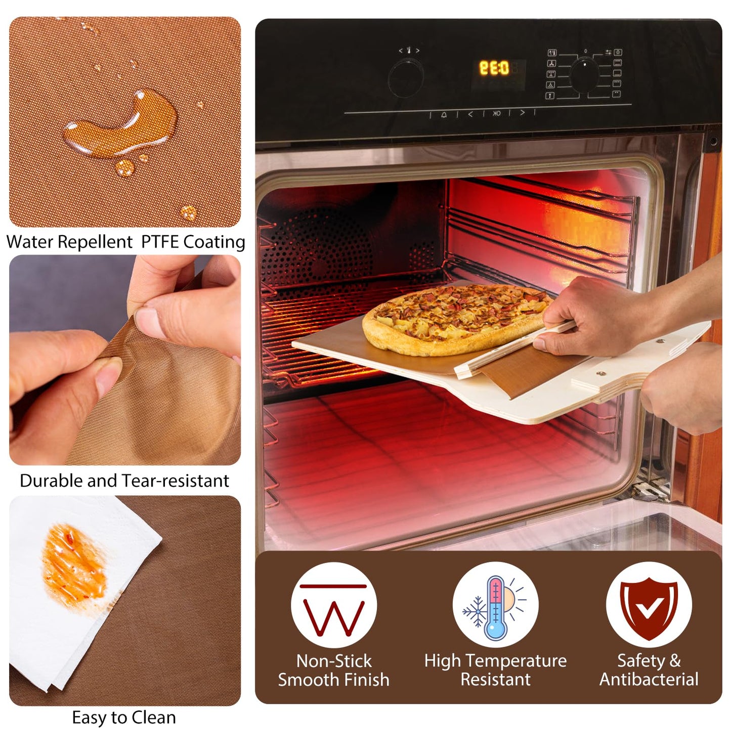 Leozzo Sliding Pizza Peel, Pizza Slider Paddle with Pizza Cutter Rocker, Non-Stick Pizza Peel Slider with Handle Detachable Transfers Pizza Pie, 12â Wood Sliding Pizza Peel with Replacement Cloth