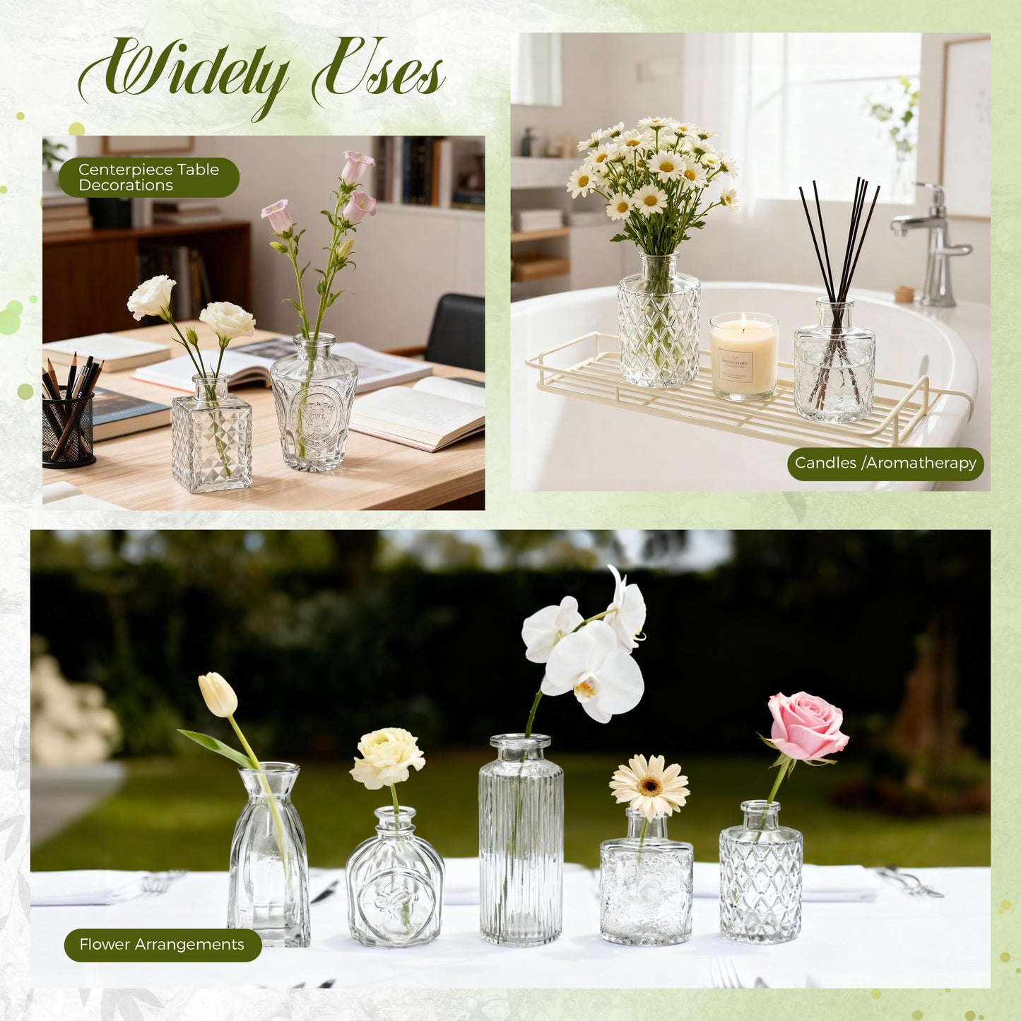 Der Rose 12pcs Small Glass Bud Vases Bulk, Clear Flower Vases for Home Dining Table & Wedding Centerpieces Decor