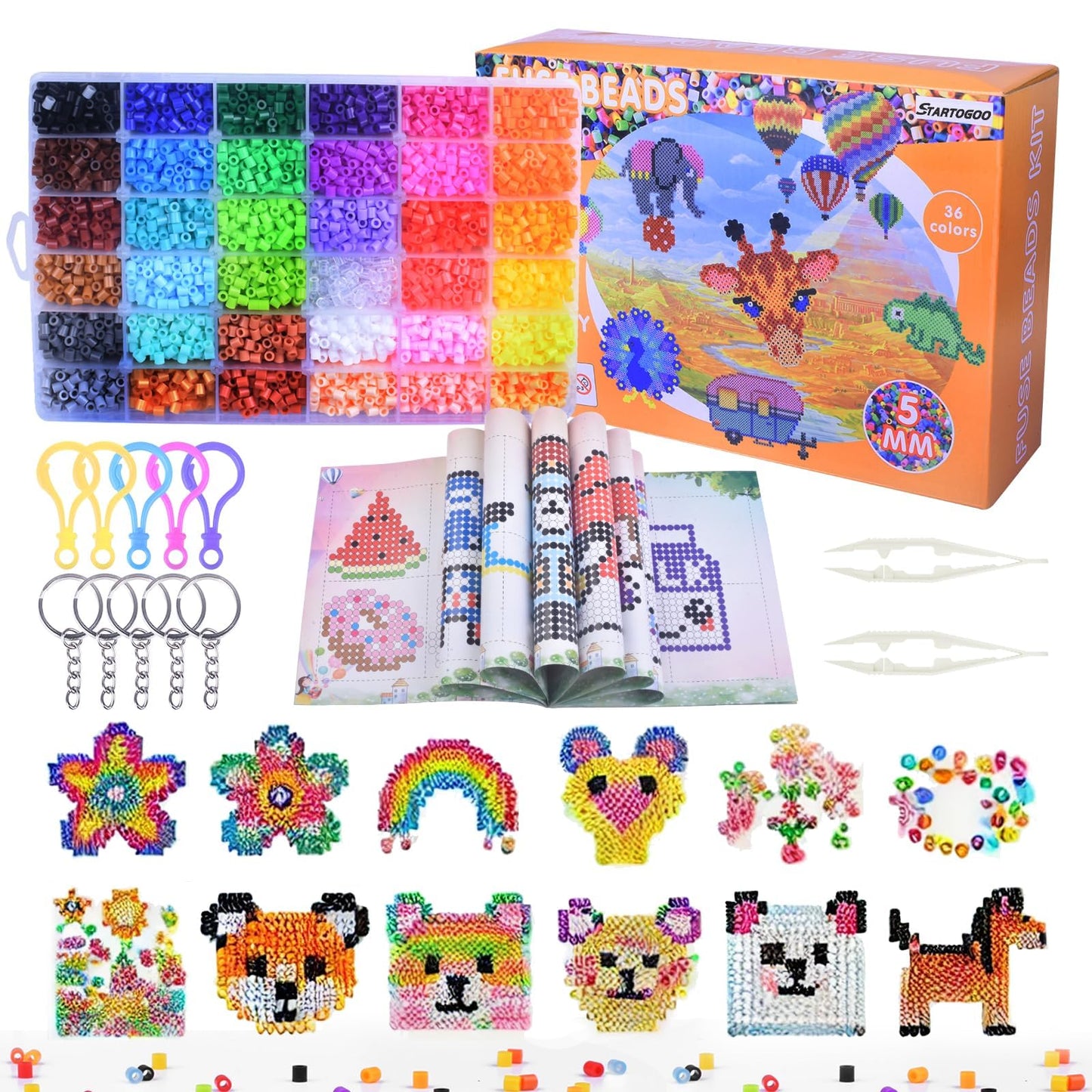 36 Colors Fuse Beads Kit, 10000 Pcs 5mm Melty Beads with 90 Patterns, 4 Pegboards, Ironing Paper and Accessories, DIY Craft Art Kit for Kids Ages 5-12, Gift
