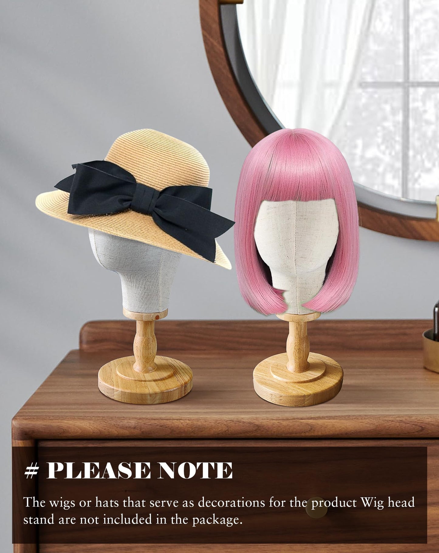 CHADWICK 21" Wig Head Stand, Mannequin Head Dome Canvas + Detachable Wood Stand, Hats Caps Display Canvas Block Mannequin Head Model