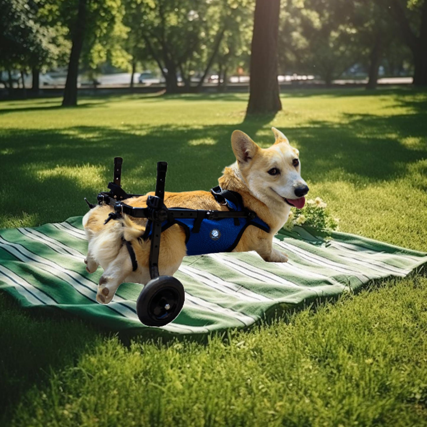 KAJILE Folding and Adjustable Two-Wheel Pet Pram, Wheelchair for Dogs, Rear Limb of Pet Rehabilitation,Blue,S