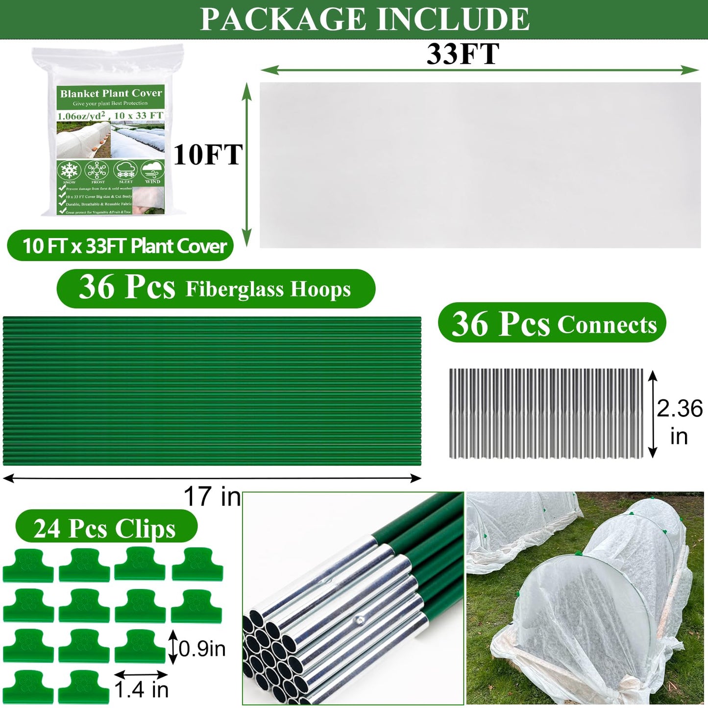 WYRJXYB 3x10M Plant Covers Freeze Protection Kit, Garden Hoops Kit for Winter, Frost Cloths Plant Blankets Floating Row Cover for Winter Outdoor, Greenhouse Garden Hoop for Raised Beds Snow Protection