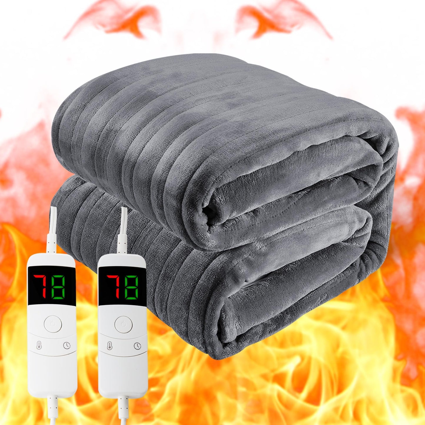 Flannel Electric Blanket Queen Size with Double 10 Heating Setting Controllers Fast Heating Heated Blanket Throw for Bed Couch, 1/2/4/6/8H Auto Shut Off Settings, Machine Washable, 84"x90", Grey