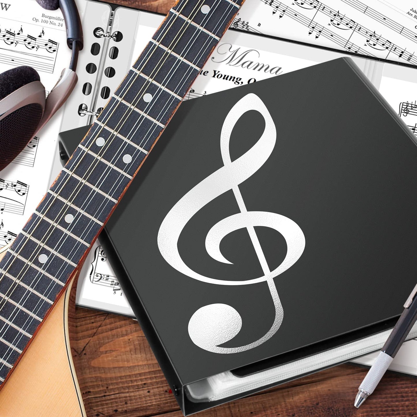 Music Folder, 8.5 x 11 Letter Size Music Binder, 4 Page Expand, 52 Pockets, Writable Choir Folder, Black