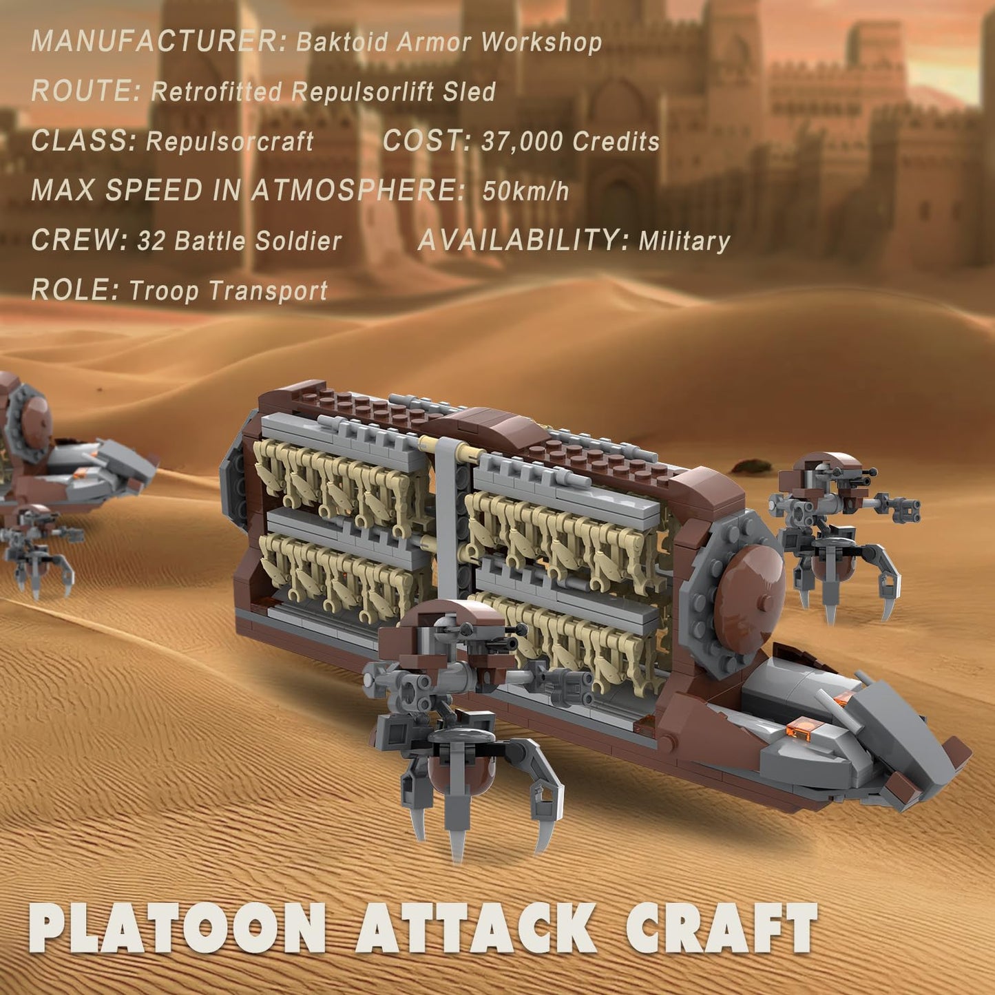 BrickTribe Battle Army Clone Platoon Attack Craft Building Set, 537 Pieces with 32 Battle Soldiers and 2 Droideka, Troop Carrier Building Toys Gift for Star Fans and Kids