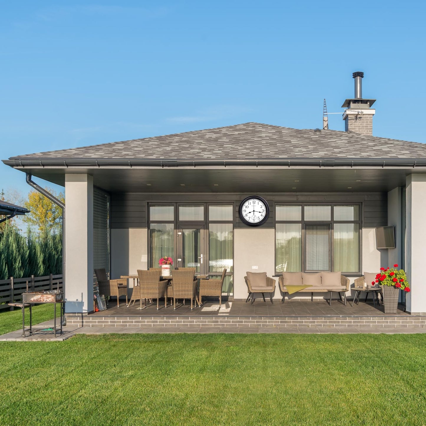 16 Inch Large Outdoor Clock Waterproof with Thermometer Combo, Retro Indoor Outdoor Wall Clocks for Patio Pool Garden Living Room Decor,Bronze