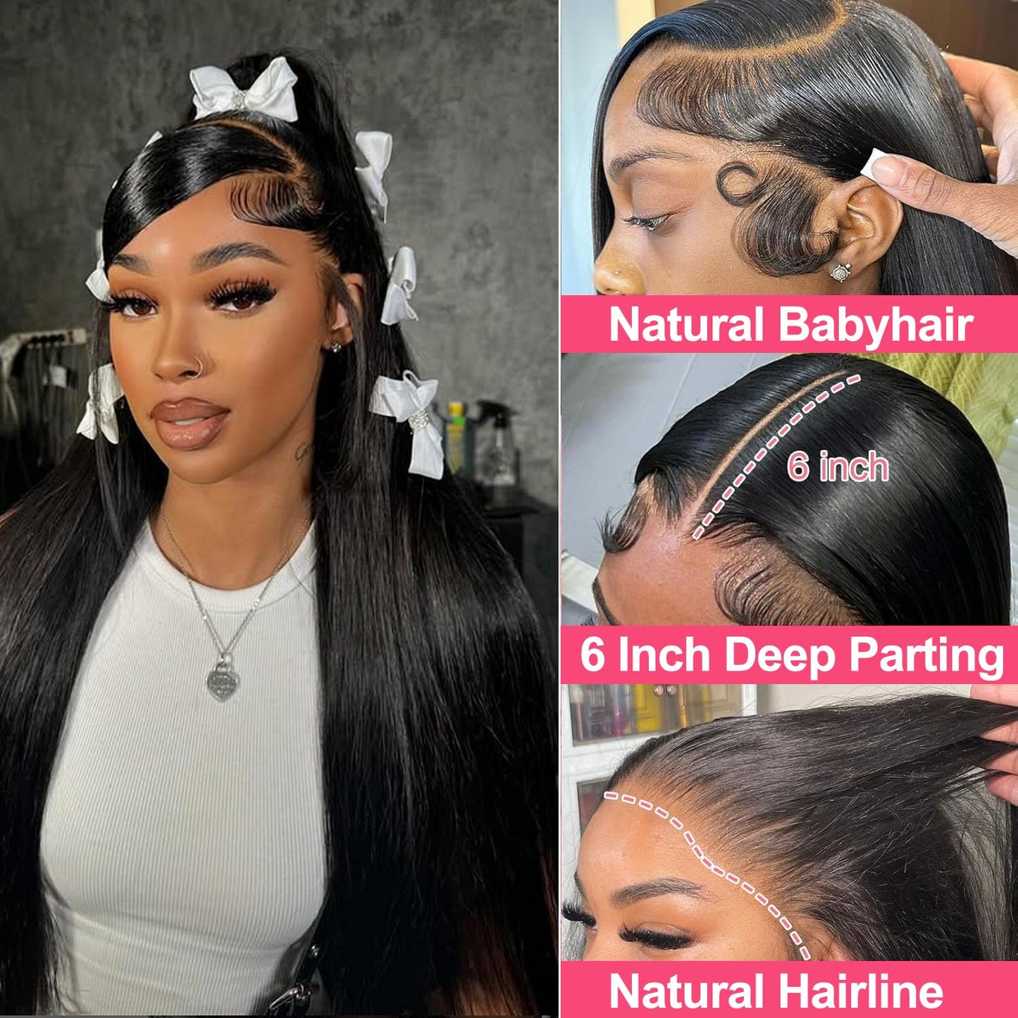 13x6 HD Full Lace Frontal Wig Human Hair 200 Density Straight Lace Front Wigs Human Hair Pre Plucked with Baby Hair 12A 100% Virgin Human Hair Wigs for Black Women Full and Thick Natural Black 22 Inch