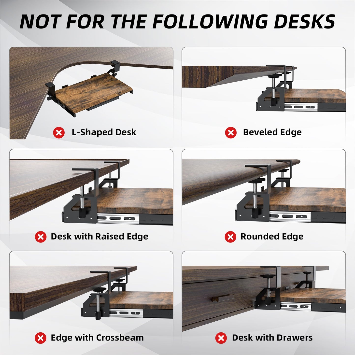 ETHU Under Desk Keyboard Tray - Small Slide Out Keyboard Shelf with C Clamp Mount, 19.7" x 11.8" Ergonomic Pull Out Tray for Home Office Desk, Walnut