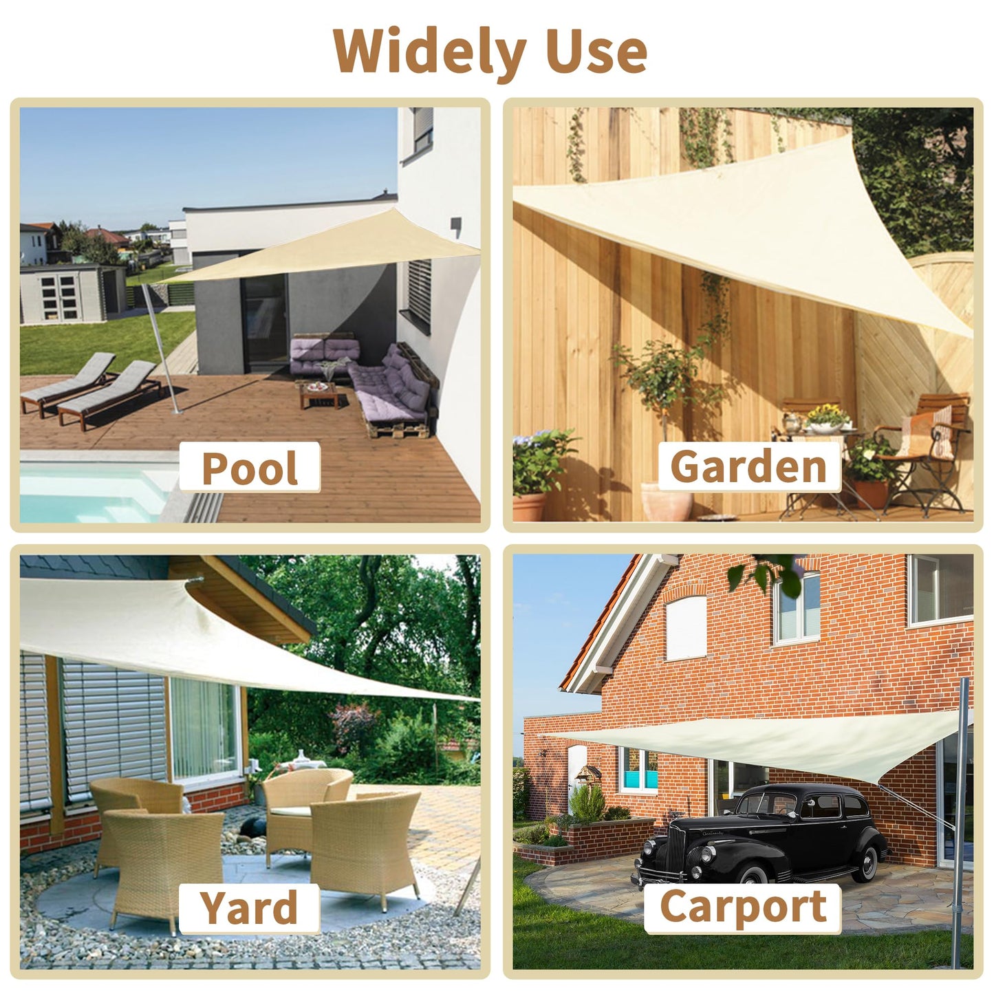 KALINCO Sun Shade Sail, Waterproof Shade Sail, 10'x10' Square Sunscreen Awning Canopy, 95% UV Blocking Sun Shade Canopy with Free Rope for Outdoor Garden Patio Party Playground