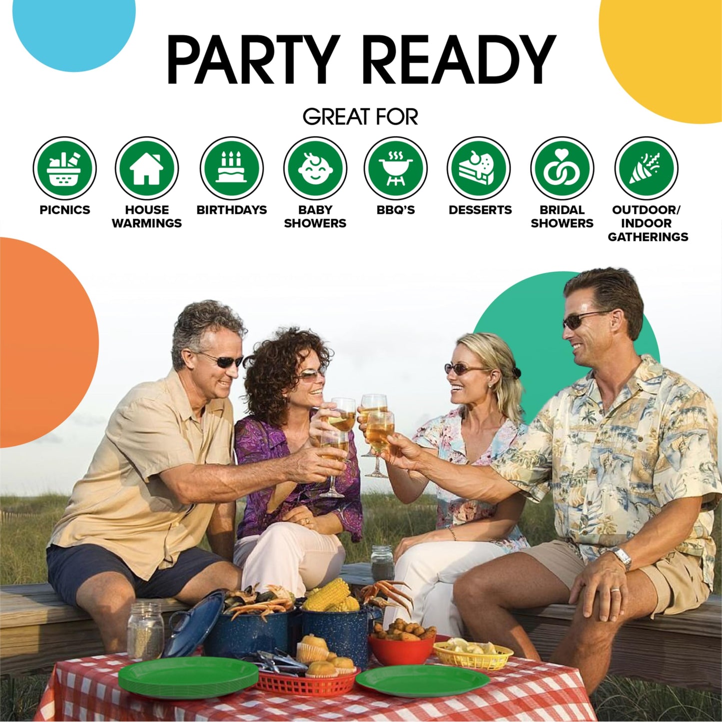 Exquisite Emerald Green Paper Plates 200 Pack - 7" Emerald Paper Plates & 9" Emerald Paper Plates - Disposable Plates, Bulk Paper Plates