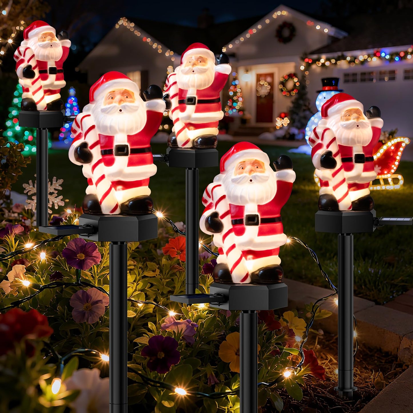 4 Packs Christmas Solar Garden Light with Santa Claus, 17.7 Inches Garden Solar Light Outdoor for Christmas Decoration, Auto ON/Off, IP65 Waterproof, Suitable for Courtyard, Pond, Walkway Decoration