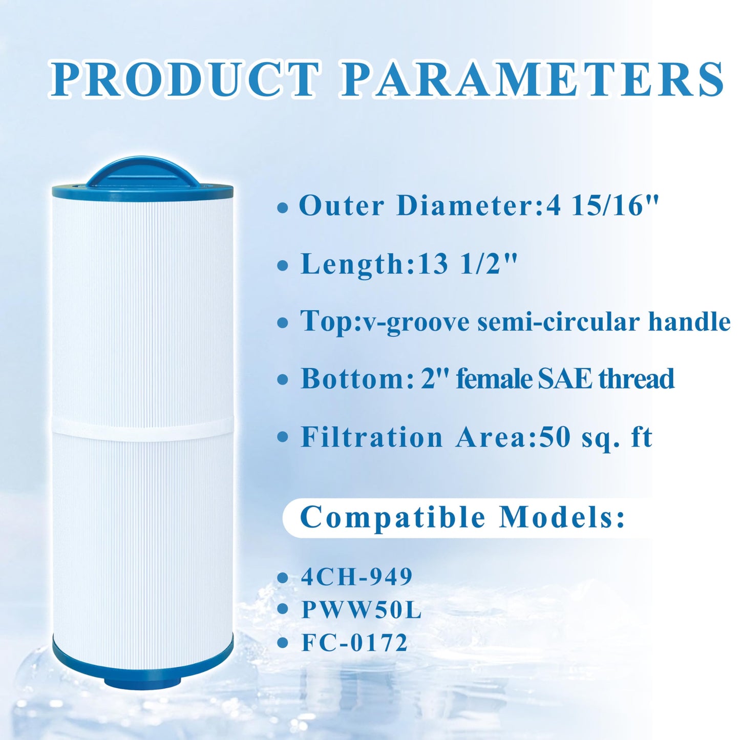 Chryseos Spa Filter Compatible with 4CH-949, PWW50L, Rising Dragon 50, Waterway 50 SF, FC-0172, SD-01143, 817-4050, 2 Pack