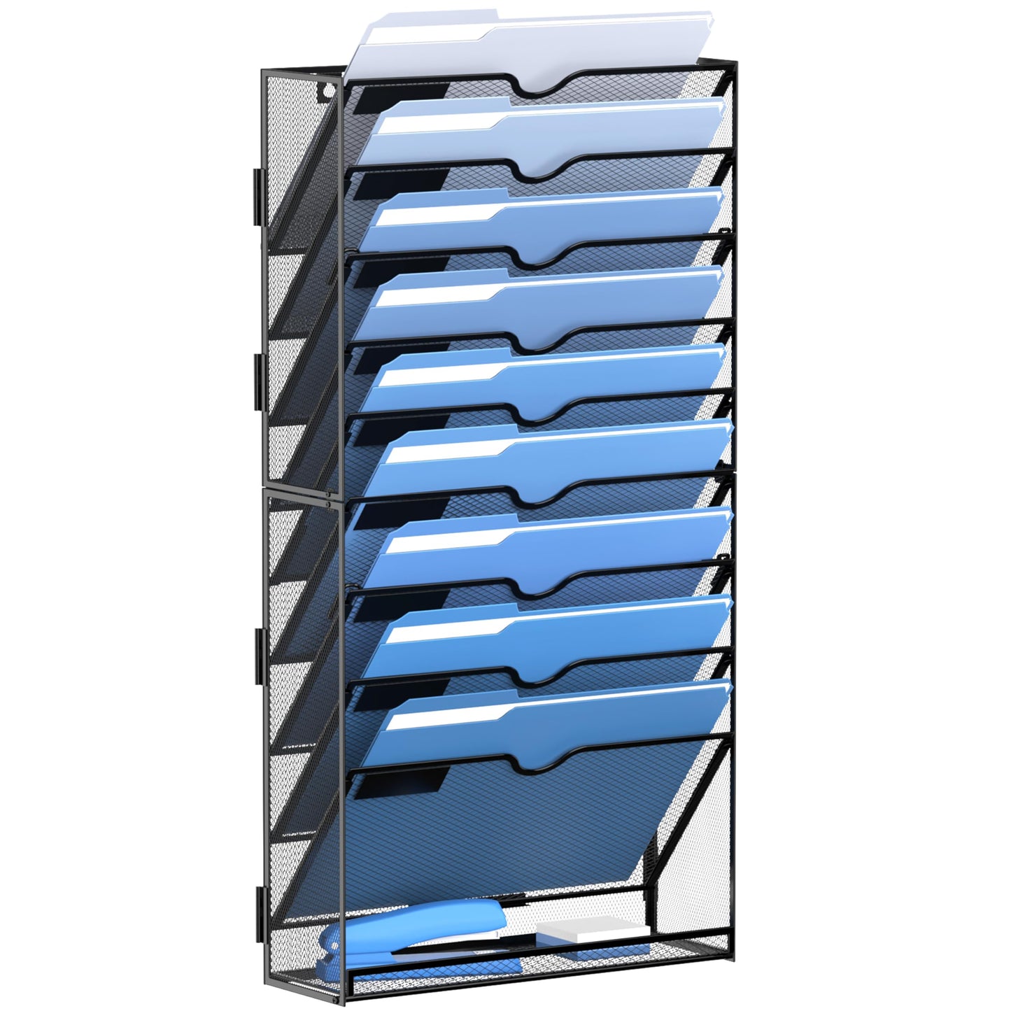 DALTACK Wall File Holder 10 Tier Hanging Wall File Organizer, for Papers Mails Folders Clipboard Magazine Organization, for Office Home, Mesh Metal, Black