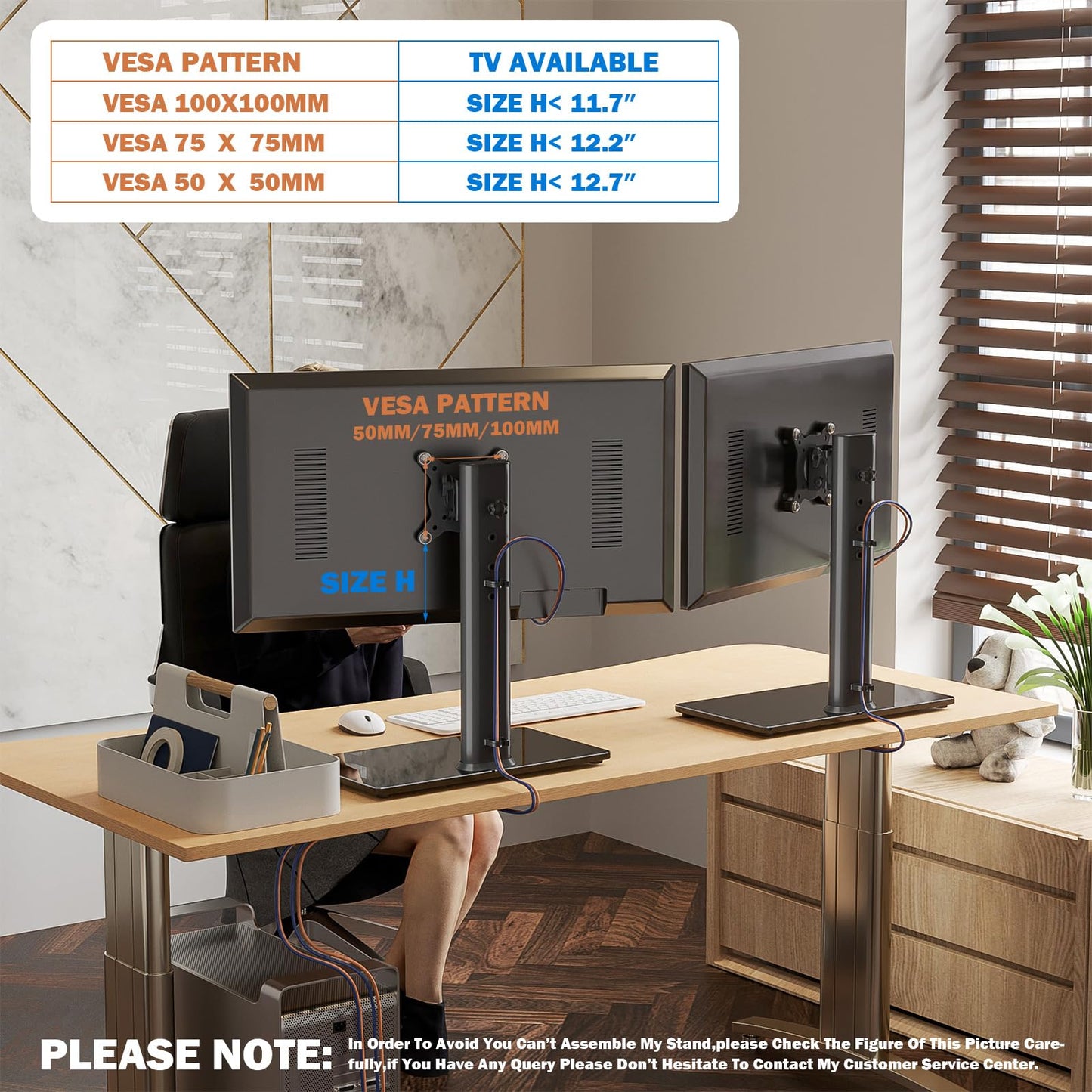 Hemudu 2 Pack Single LCD Computer Monitor Free-Standing Desk Stand Riser for 13 inch to 32 inch Screen with Swivel, Height Adjustable, Rotation, Holds One (1) Screen up to 77Lbs(HT05B-201)