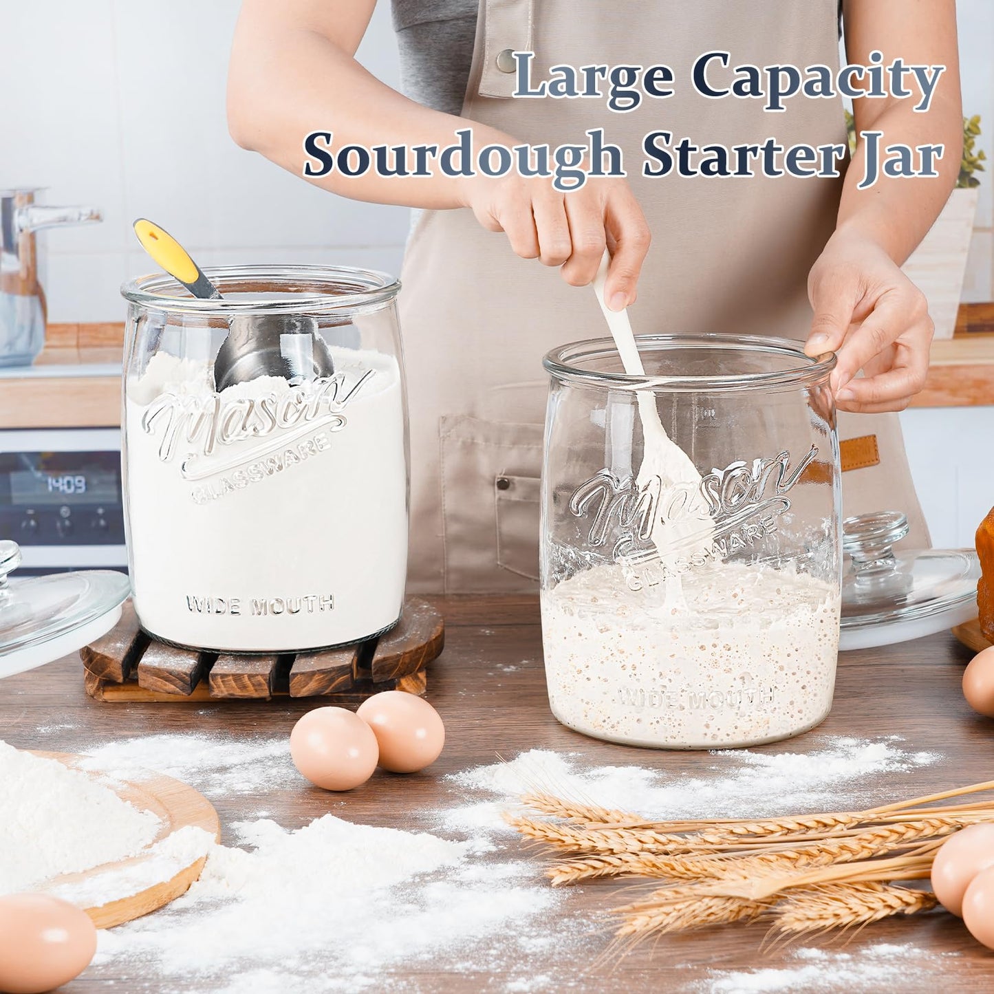 2 Pack Cookie Jars, 1 Gallon Glass Food Storage Containers, Wide Mouth Glass Jar with Airtight lid for Kitchen, Pantry, Apothecary, Flour, Sugar, Sourdough Starter, Dog Treat, Coffee, Dishwasher Safe