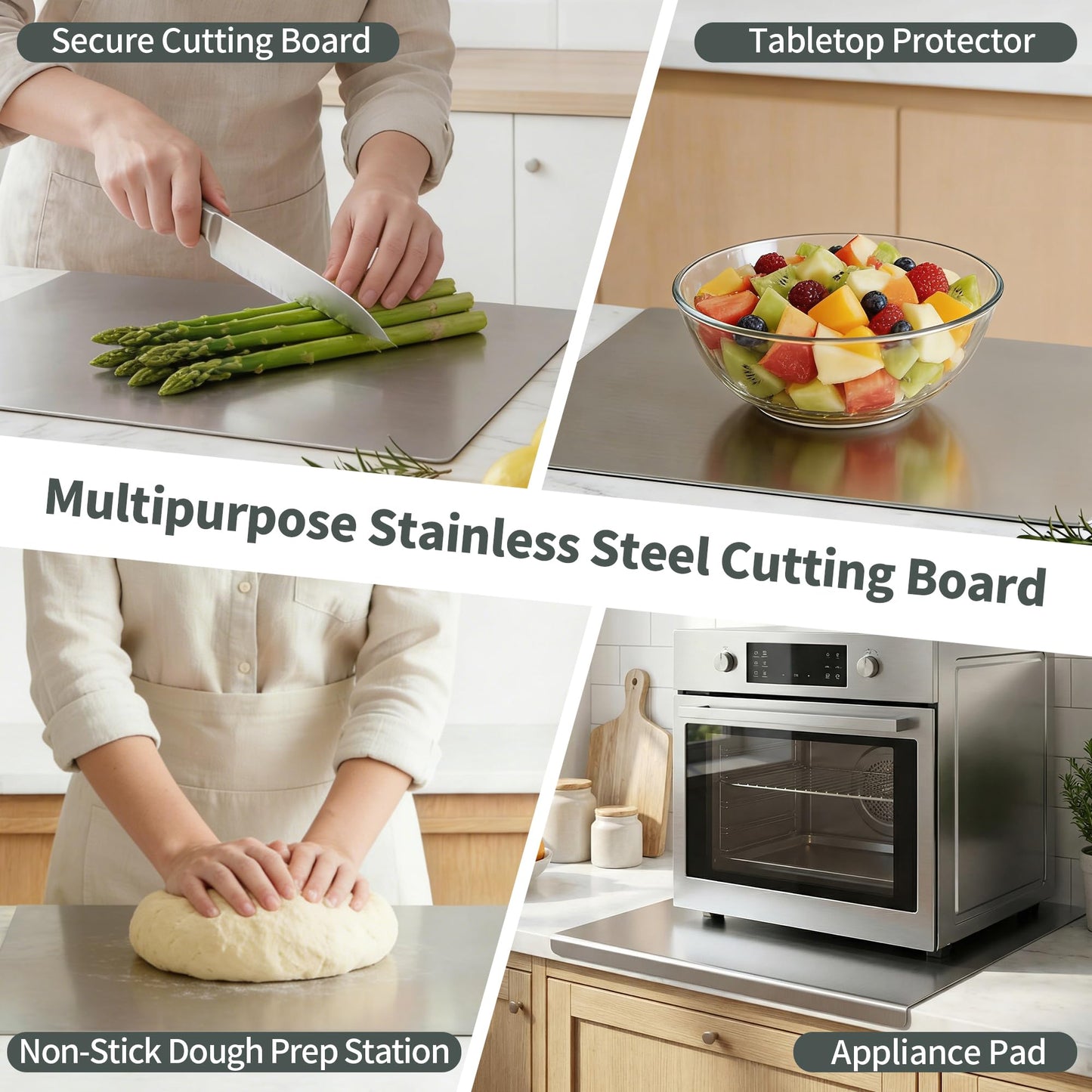 Stainless Steel Cutting Board for Kitchen, Metal Cutting Board with Counter Lip Dishwasher Safe Chopping Board for Meat, Fish, Vegetables, Fruits, Bread, Pastry (40 x 30cm/ 16 x 12 in)
