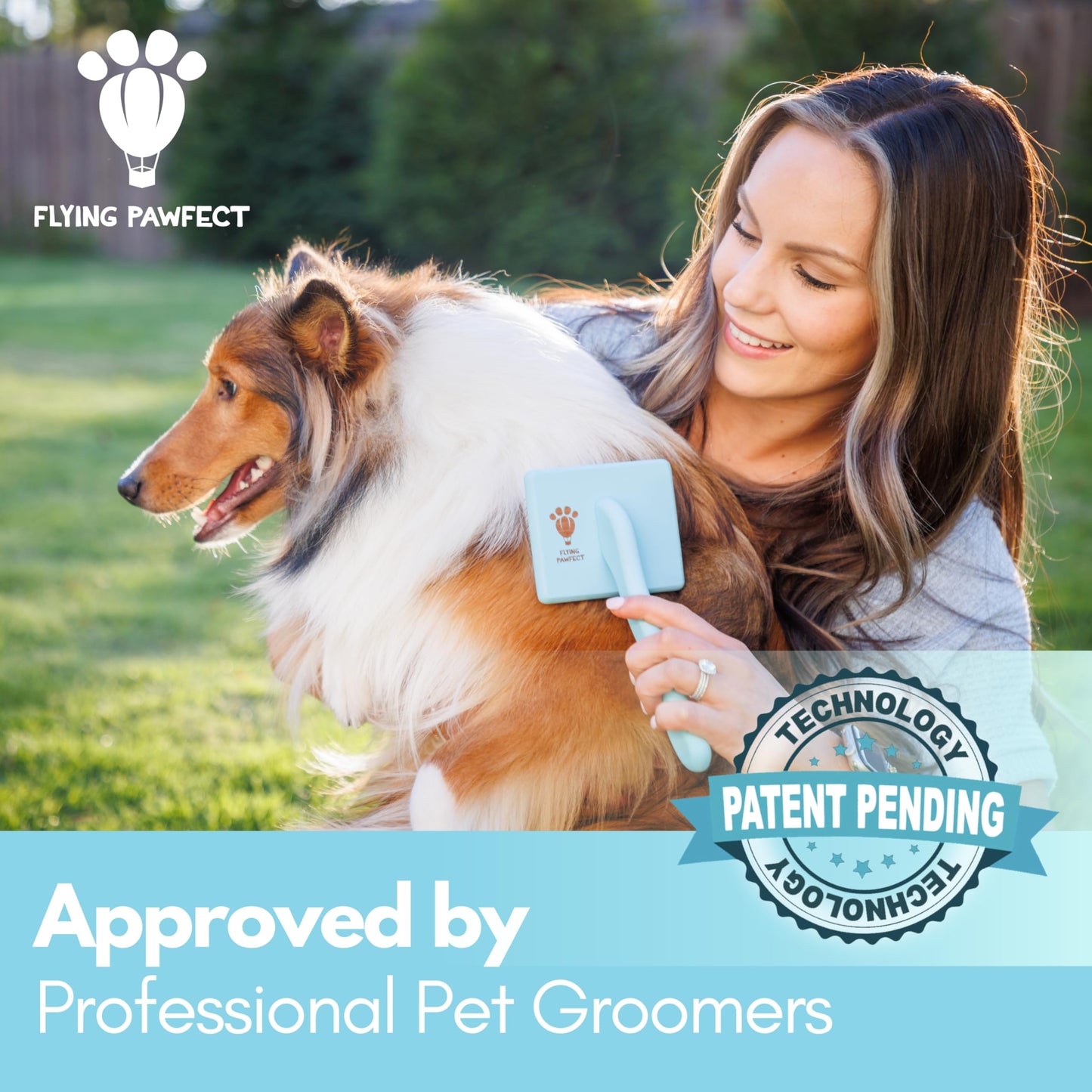 Flying Pawfect Dog Slicker Brush for Grooming Pet Hair - Best For Poodle & Golden Doodle - Long Haired Brush For Dogs - Goldendoodle Long Pins Tool For Dematting- Ideal Gift for Pet Groomers