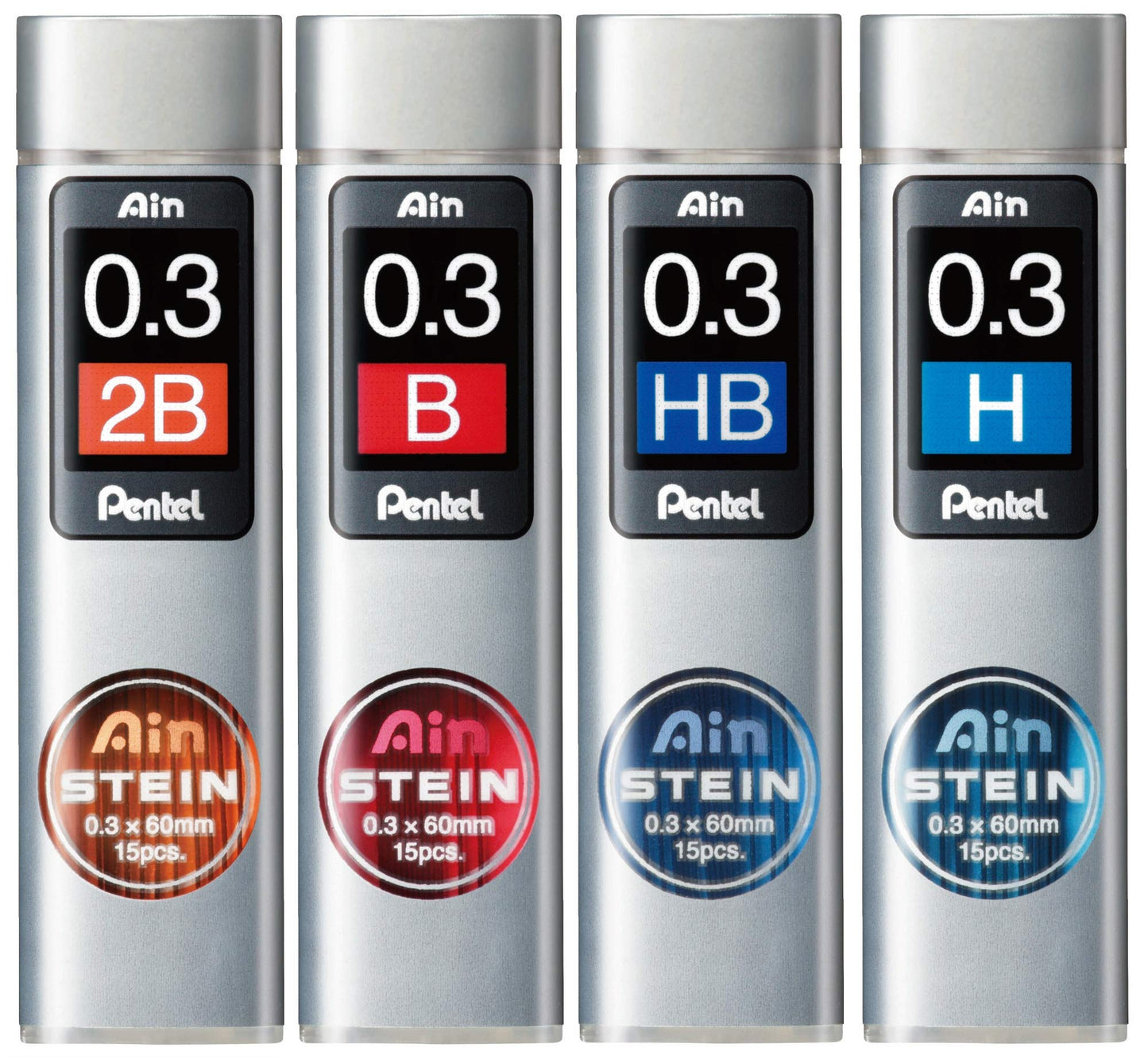 Pentel Ain Stein Refill Lead for Mechanical Pencils, HB Grade, Standard Lead for Everyday Use, 15 Leads per Tube, 0.3mm Ultra Fine Point, C273-HB, Box of 12