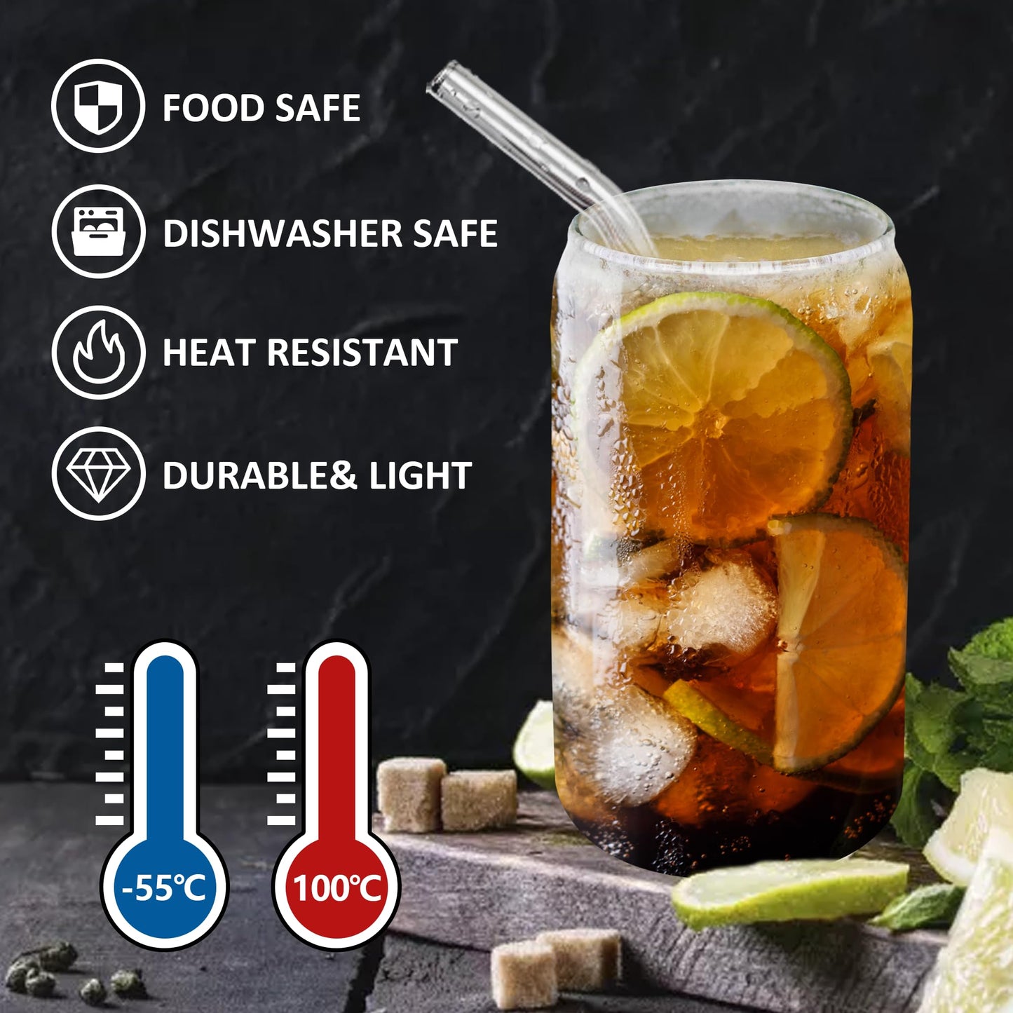 GIVAMEIHF Drinking Glasses with Bamboo Lids and Glass Straw 12pcs,16oz Glass Cups with Lids and Straws,Iced Coffee Glasses,Cute Tumbler Cups for Soda,Coffee Cups