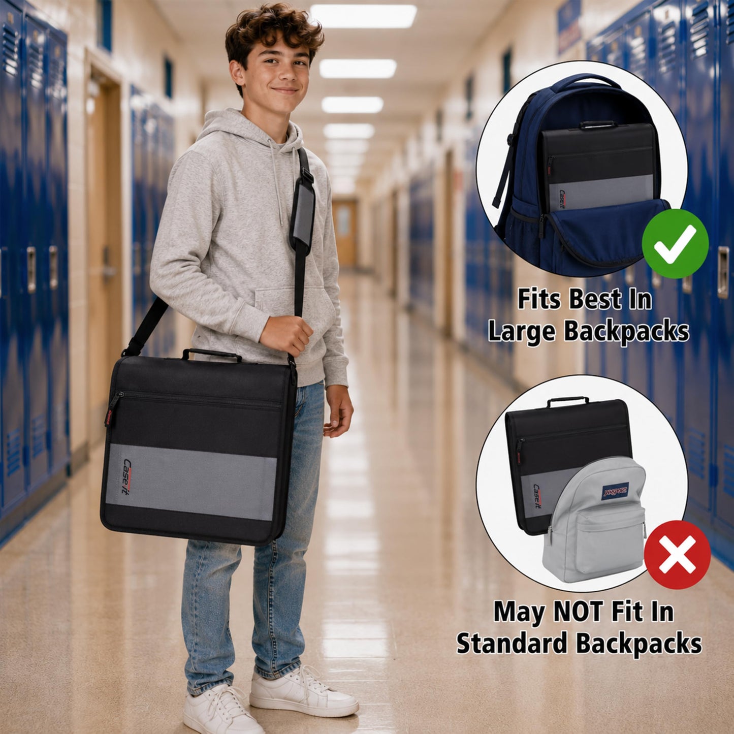 Case-it Classic Zipper Binder | 2-Inch O-Rings, 350 Sheet Capacity, Multiple Storage Pockets & Shoulder Strap | School & Office Organizer | D-251 Fire Engine Red