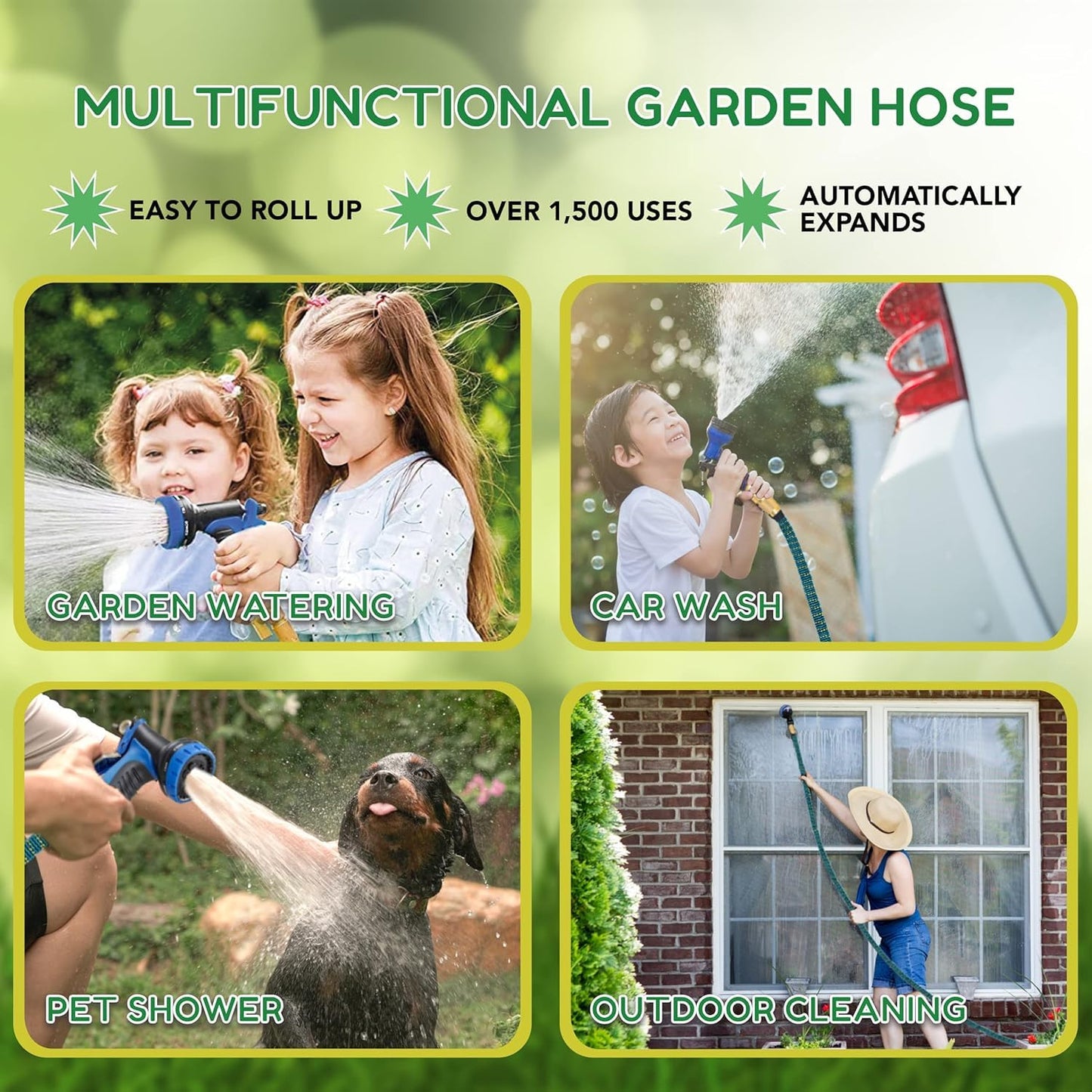 100ft Garden Hose with 10 Function Spray Nozzle, Expandable Garden Hose, 3/4" Easy Removal Solid Brass Connector, Flexible Water Hose, Extra Durable Material, Black&Blue by Luft