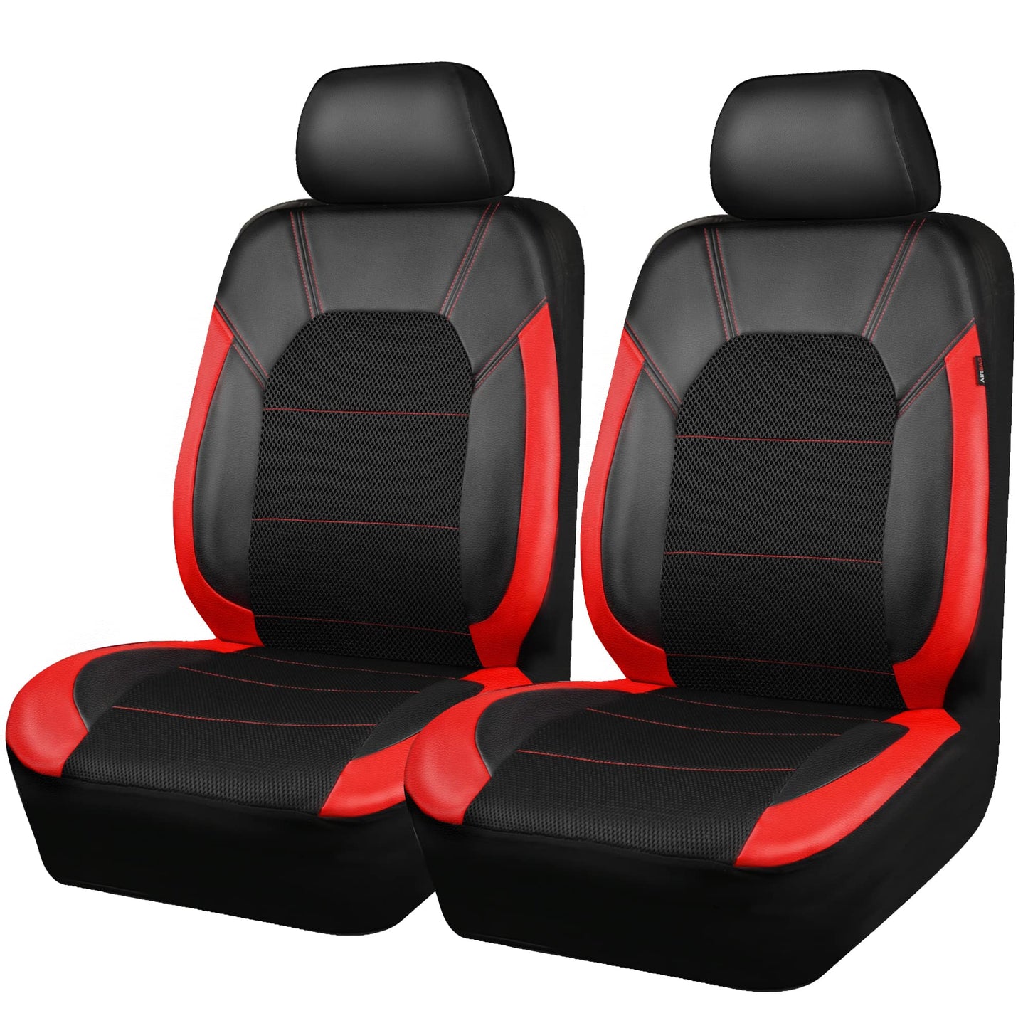 CAR Pass Universal Leather Two Front Seat Covers,Sport seat Covers fits Most Cars, SUVs, Trucks, and Vans Airbag Compatible (Black and Red)