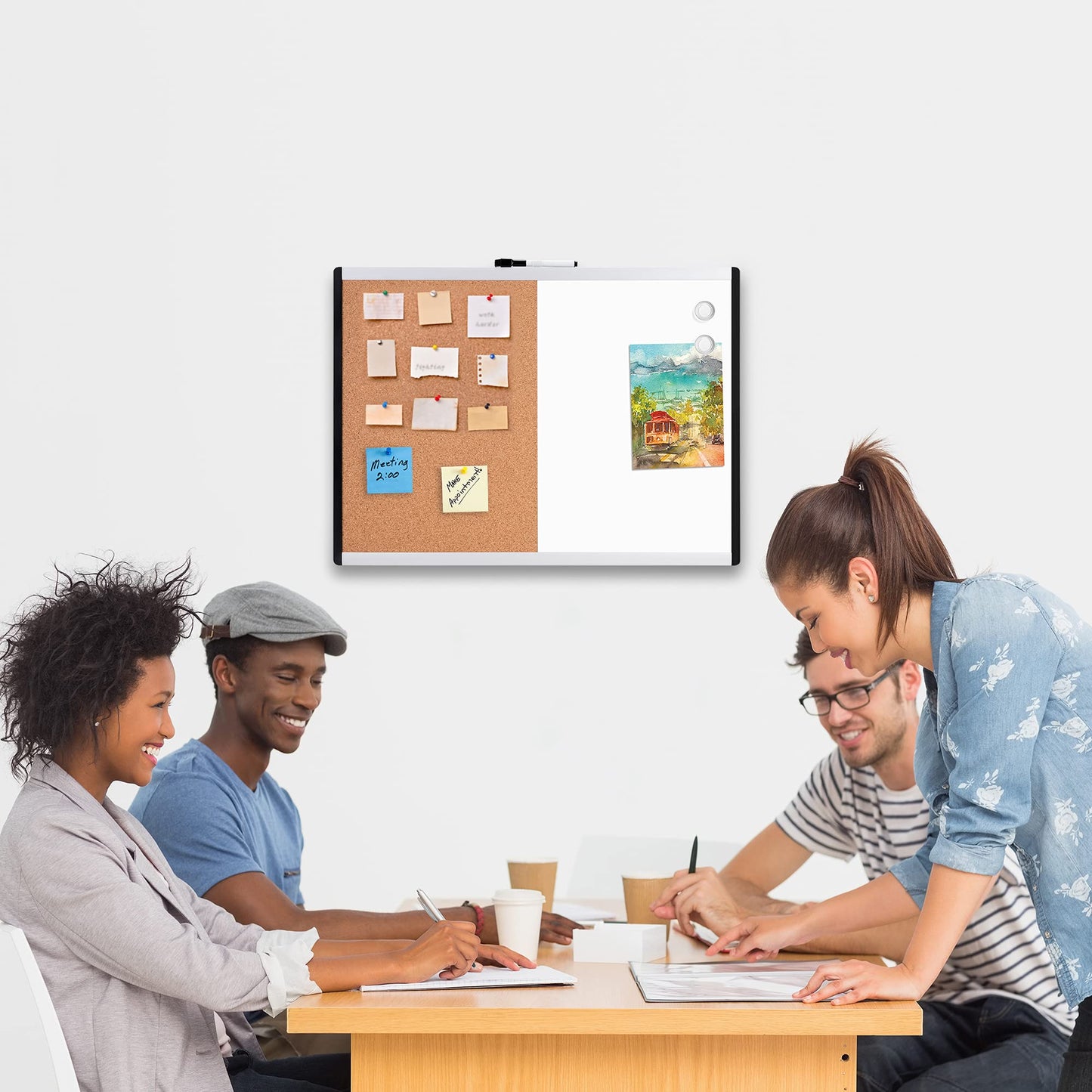 Amazon Basics Combo Magnetic Whiteboard&Cork Board for Home,Office and Classroom, Plastic/Aluminum Frame, White,Yellow, 17" x 23"