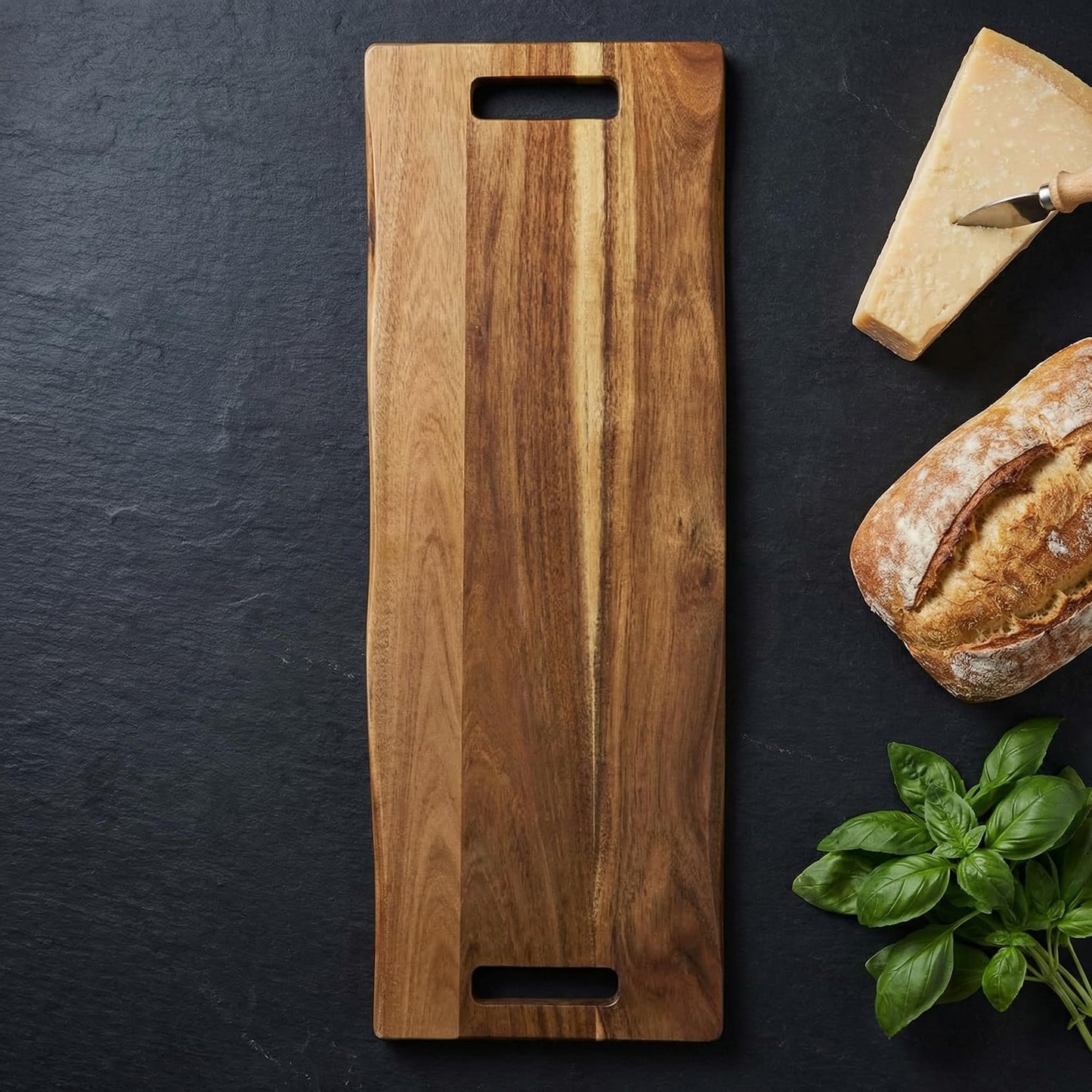 Babilonia Extra Large Charcuterie Board with Handles, 36 x 12 Inch Premium Acacia Wood Tray, Reversible Long Wooden Serving Platters for Meat, Cheese, and Party Appetizers
