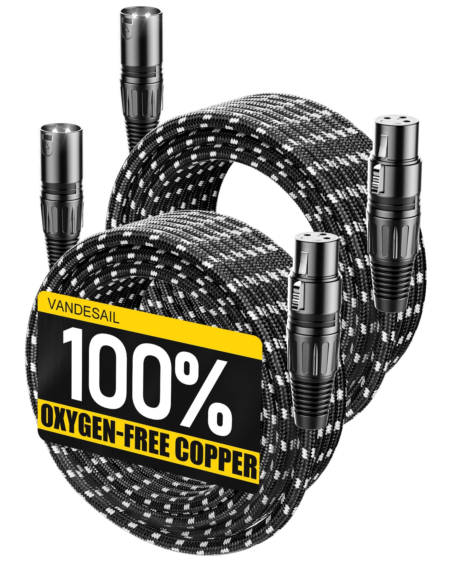 VANDESAIL 25ft 2 Pack Nylon Braided XLR Extension Microphone Cable, OFC Shielded and Balanced XLR Male to XLR Female Mic Cord for Preamp Recording Mixer Amplifier Speaker
