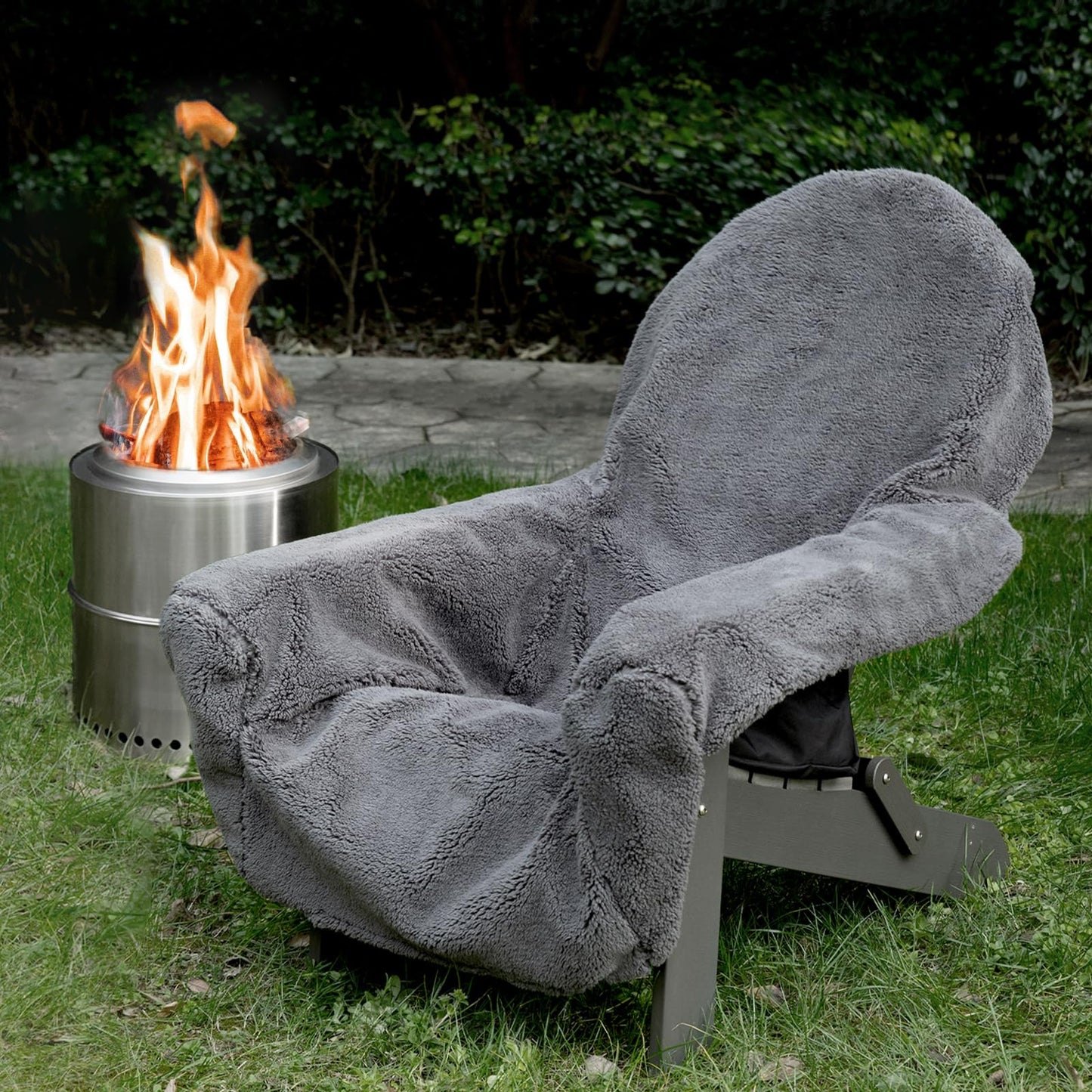 loriano Reversible Cozy Seat Blanket - 300GSM Sherpa & Waterproof Oxford Fabric for Adirondack Chairs, Patio, Camping - Universal Fit for 90% Armchairs, Includes Drawstring & Storage Pouch Grey