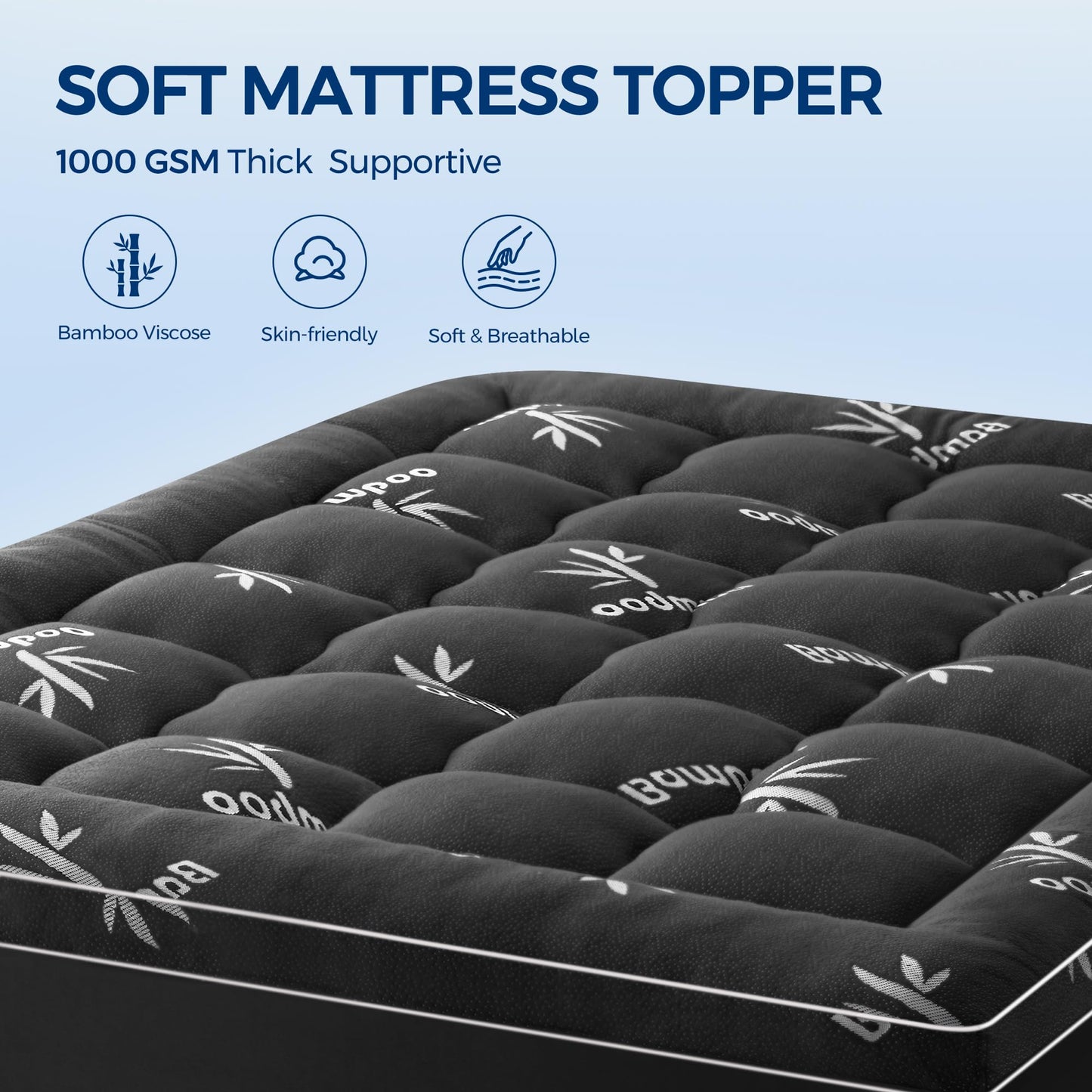 Bamboo Mattress Topper Queen Size, Soft Breathable Extra Thick Pillow Top Mattress Pad with Stretchable Pockets for 8-21 inches Mattress for Back Pain Relief (60x80 inch) Dark Gray