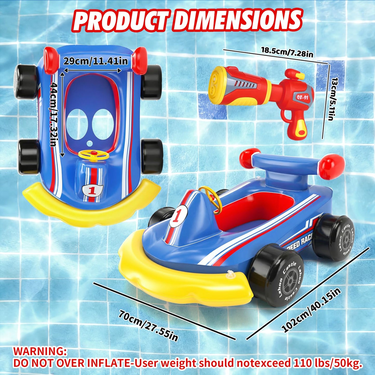 Lehoo Castle Inflatable Pool Floats Toys for Kids with Water Gun - Ride-on Swimming Pool Floaties for Kids Ages 3-8, Toddler Pool Float Outdoor Summer Beach Water Toys for Boys and Girls