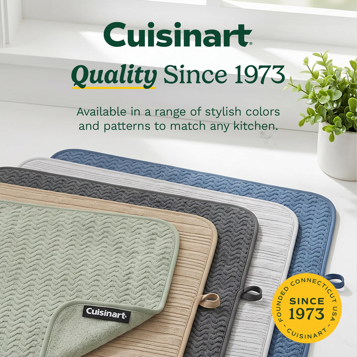 Cuisinart Dish Drying Mats for Kitchen Counter - (2) 18" x 24" Ultra Absorbent Dish Drying Mat XL - Foldable, Machine Washable, Fast Drying Dish Mat (Geostripe)