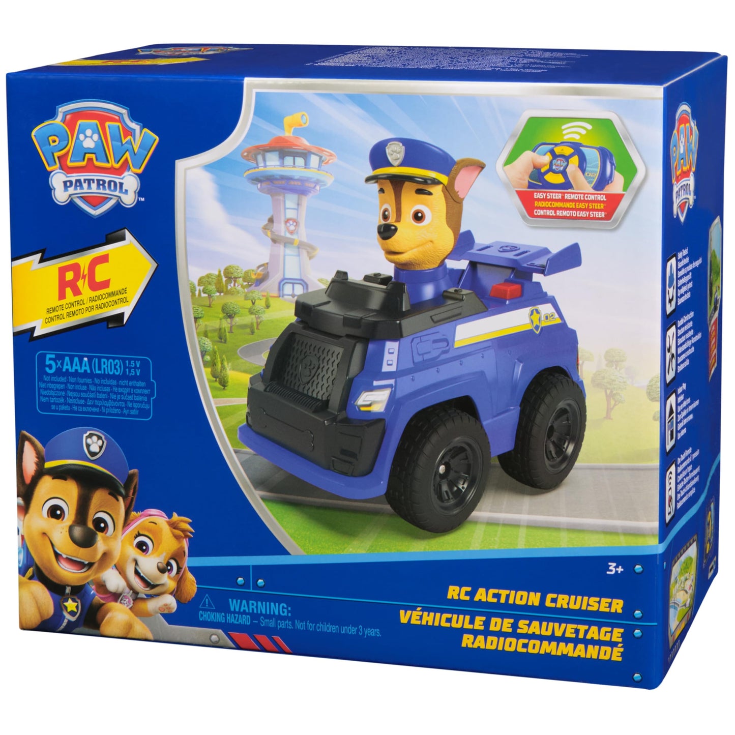 PAW Patrol Chase RC Action Cruiser, Remote Control Car with LED Lights & Easy-Steer Controller, Pretend Play Kids Toys for Boys & Girls Ages 3 and Up
