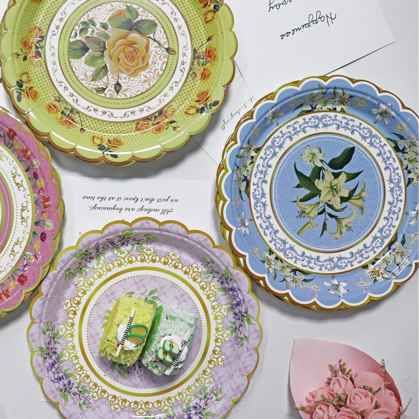 Oevbexos 60-Pack Floral Paper Plates, Tea Party Decorations, 9 Inch Disposable Floral Plates for Tea Party, Baby Shower, Bridal Shower, Birthday, Wedding and Any Celebration
