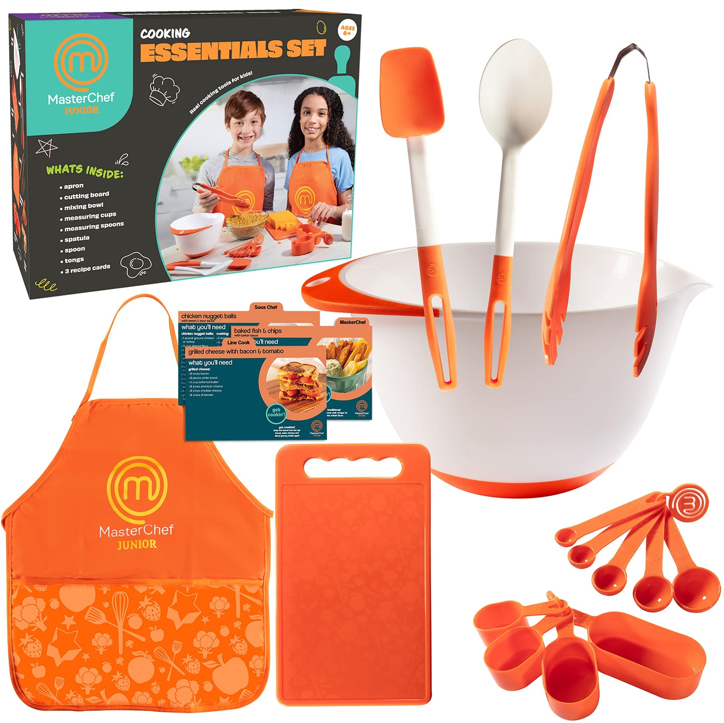 MasterChef Junior Cooking Essentials Set - 9 Pc. Kit Includes Recipes, Apron, Cutting Board, Mixing Bowl, Measure Cups, Spoons, Homemade