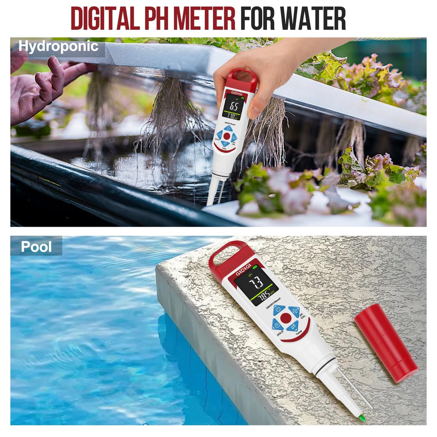 GIDIGI Digital pH Meter for Food Professional pH Meter for Fermentation with pH Calibration Kits (4.00/7.00/10.01) Spear Tip pH Food Tester Probe for Cheese Sourdough pH Test Strips for Food Acidity