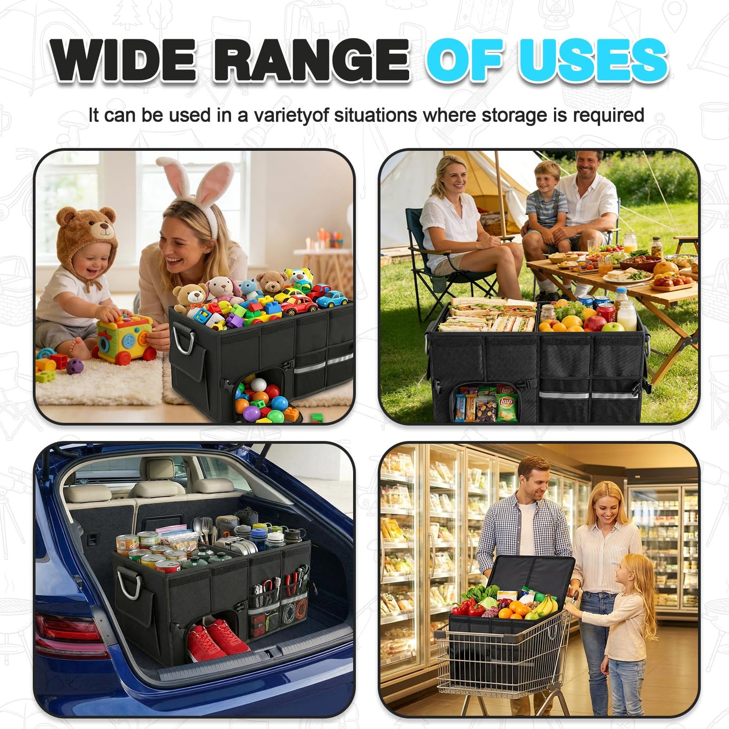 Collapsible Trunk Organizer – Leak-Proof Car Storage Box with Anti-Slip Mat, Fits SUV/Sedan/Minivan/Truck, Stops Groceries from Rolling