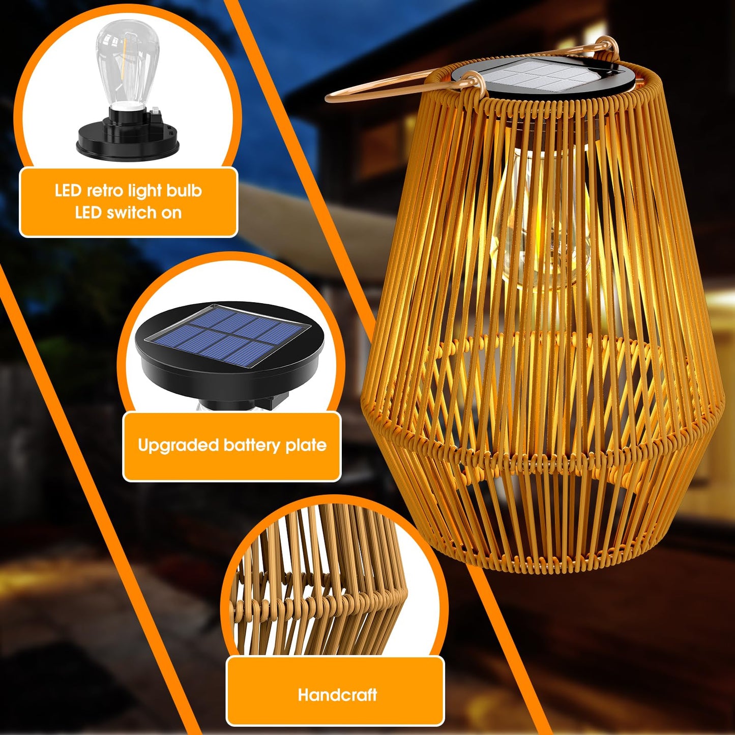 Solar Lanterns Outdoor, KagoLing Solar Lights for Outside Hanging Solar LED Lanterns Waterproof Decorative Table Lamp for Garden Patio Yard -2 Pack