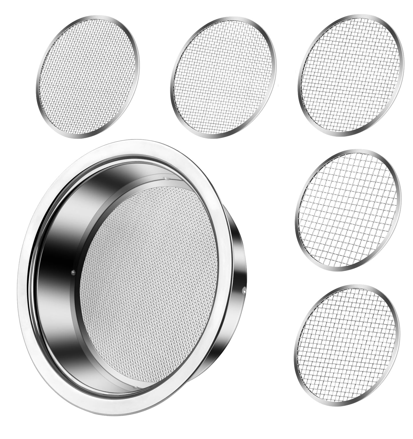 Soil Sifter Set for Gardening - Garden Sieve with 5 Interchangeable Mesh (1mm, 3mm, 5mm, 7mm, 9mm), Garden Soil Sifter Screen for Dirt, Sand, Rock, Filtration, Compost and Bonsai