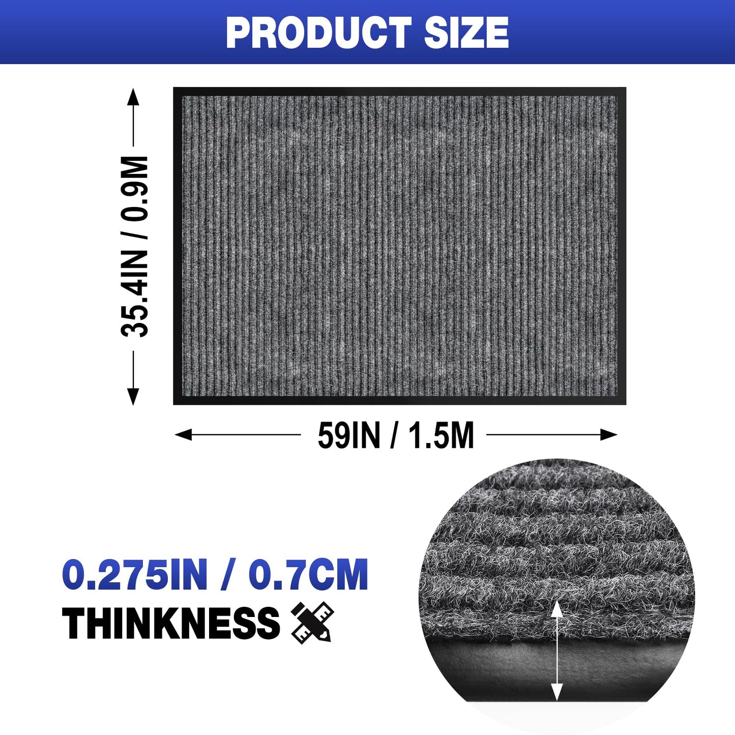 ToLanbbt 3' x 5' Front Door Mat Extra Large Commercial Industrial Rug Heavy Duty Outdoor Indoor Entryway Doormat Low Profile Welcome Entry Door Mat Non Slip Backing for Entrance Home Office, Gray