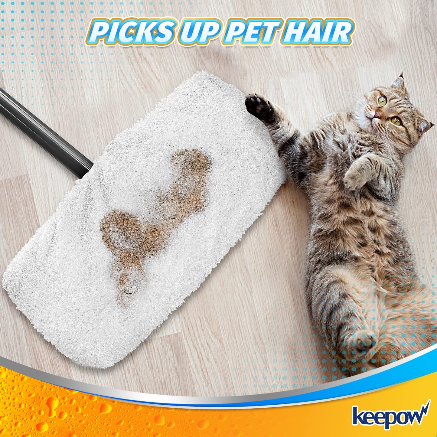 KEEPOW Reusable Mop Pads Compatible with O Cedar Hardwood Floor'N More Microfiber Mop, Mop Refill Heads Replacements for Wet and Dry Use, 15x8 Inch, 6 Pack