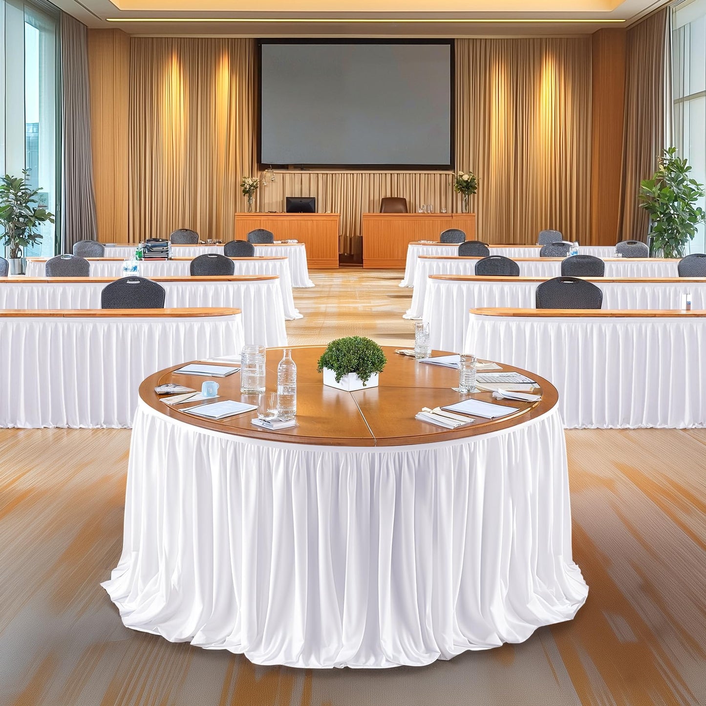 17ft Long White Table Skirt for Rectangle Tables Decorations - Wrinkle Resistant Polyester Pleated Table Skirting Desk Skirt for Office Baby Shower Birthday Party Wedding Banquet