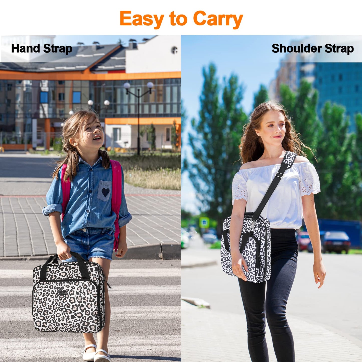 Losong 3 Ring Zipper Binder 3 Inch D-Ring, Binder with Strap 700 Sheet Capacity & Multi-Pockets School and Office Binder Organizer, Compatible with 13-Inch MacBook (Patent Design Leopard)