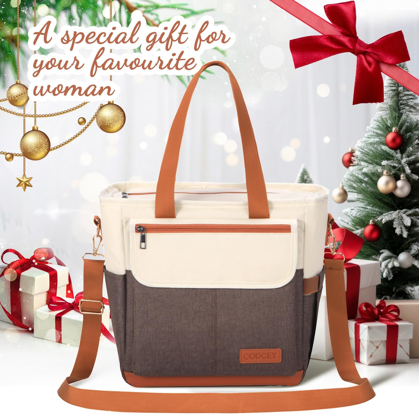 Codcey Lunch Box Reusable Lunch Bag Women, Leakproof Insulated Lunch Cooler Bag for Women, Large Lunch Tote Bags Adults(Brown,16.2L)