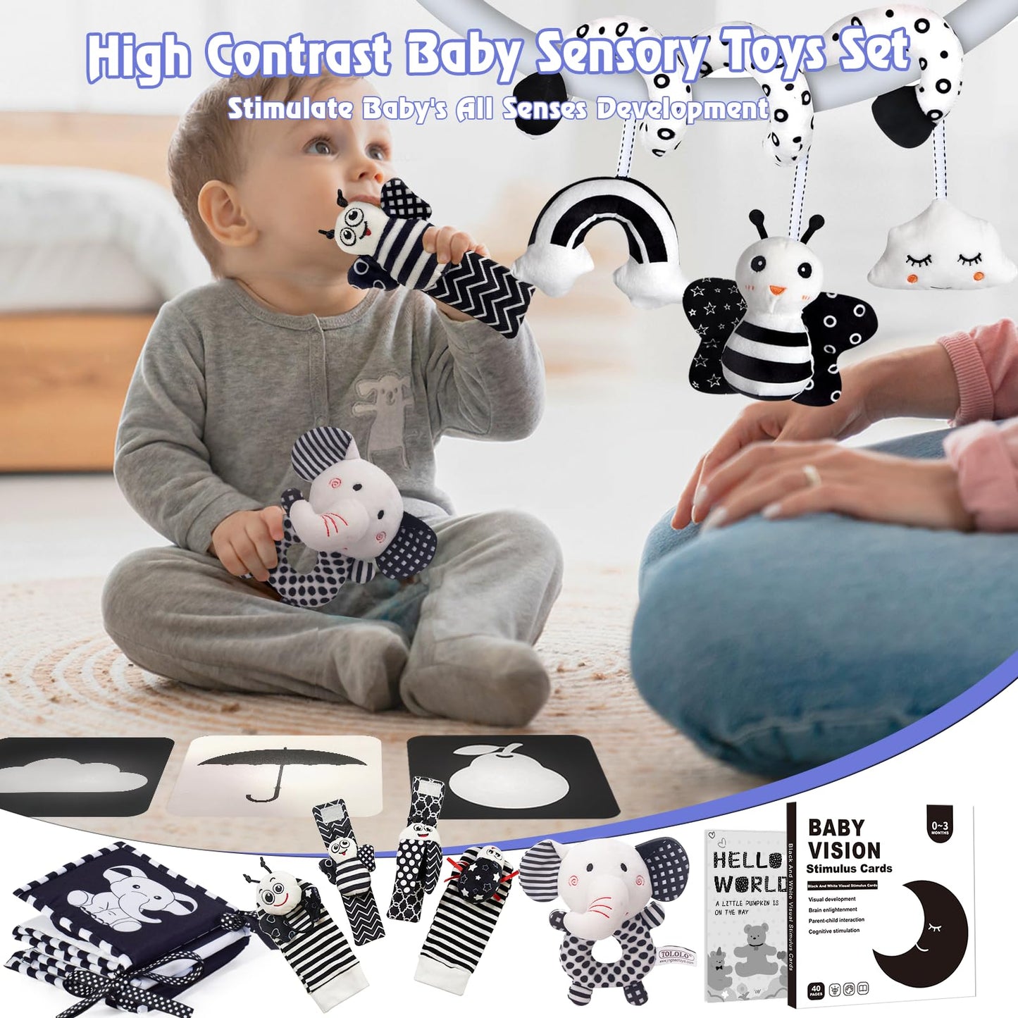 Black and White Sensory Toys for Babies,Montessori Toys for Babies,High Contrast Baby Toys for Toddlers Kids Early Learning Newborn Brain Development Toys Baby Gifts