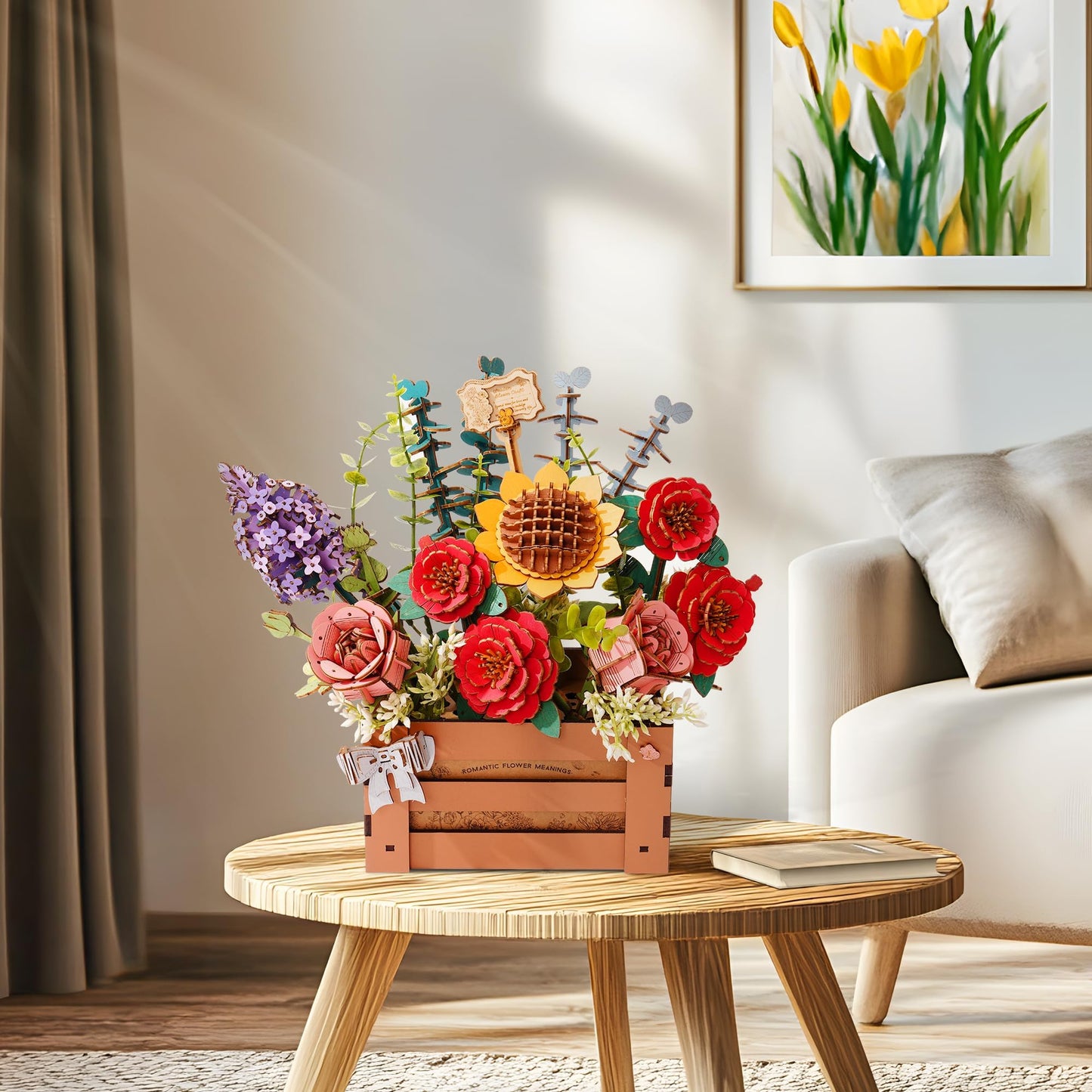 Wowood 3D Wooden Flower Puzzle for Adults-Wooden Bloom Box, DIY Craft Model Kit Building Set, Botanical Decor Creative Gift for Lovers Nature Enthusiasts (658PCS)