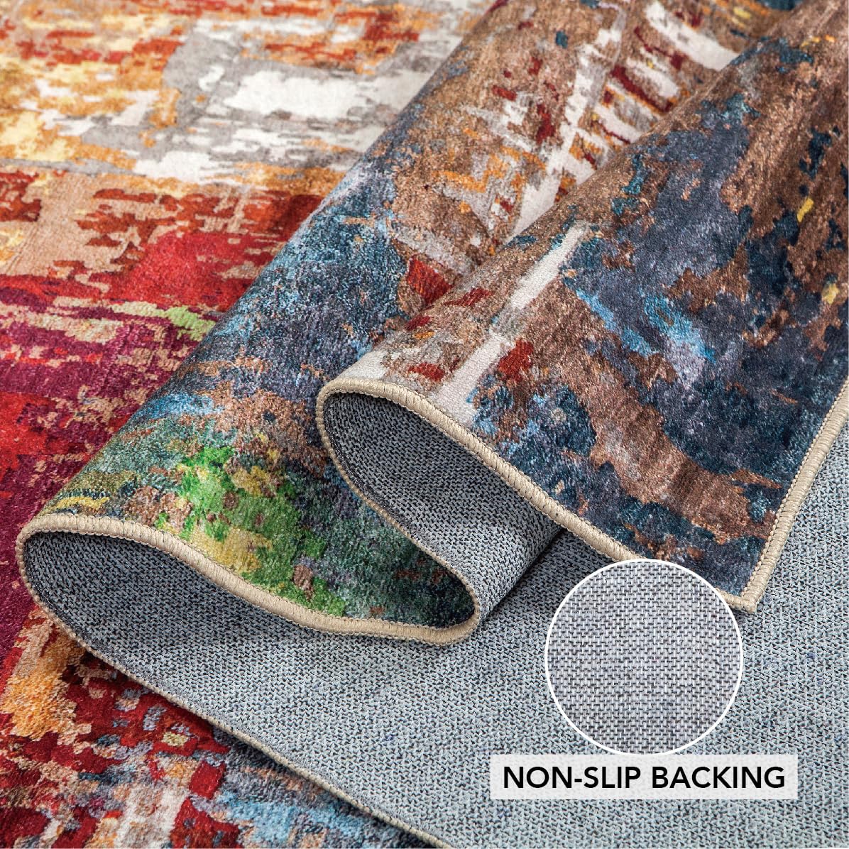 Home Beyond & HB design - Mordern Area Rug, Non-Slip Washable Low Pile Soft Lightweight Thin Carpet Rugs for Bedroom Living Room Kitchen Indoor Home Décor - 5x7 Feet, Red Mutiple