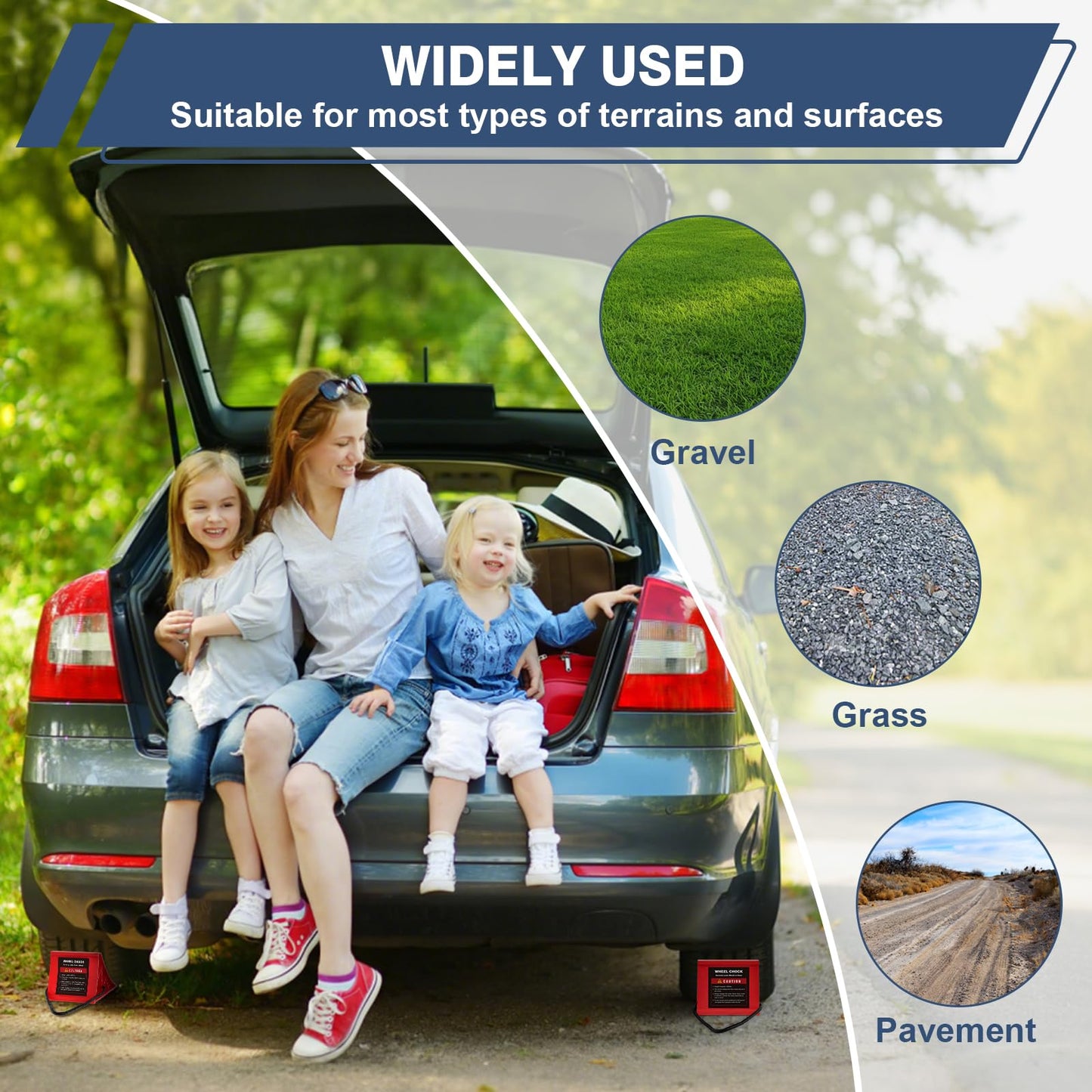Wheel Chocks for Trailers, 4 Pack Hard Plastic RV Wheel Chocks with Non-Slip Base & Rope for Easy Removal, Tire Chock for Cars Wheels, Keep Your Truck or Camper in Place